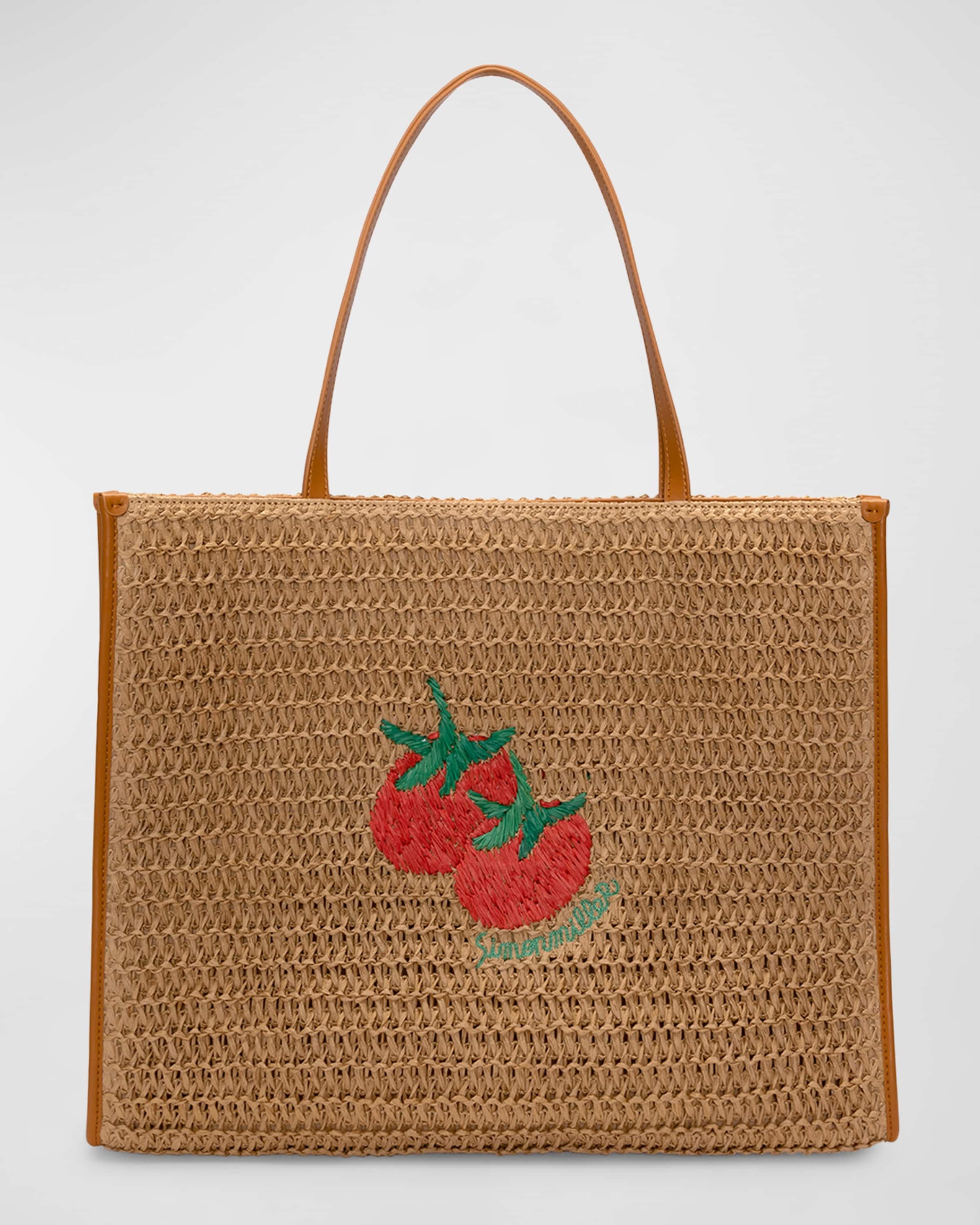 Logo Embroidered Straw Tote Bag - 1