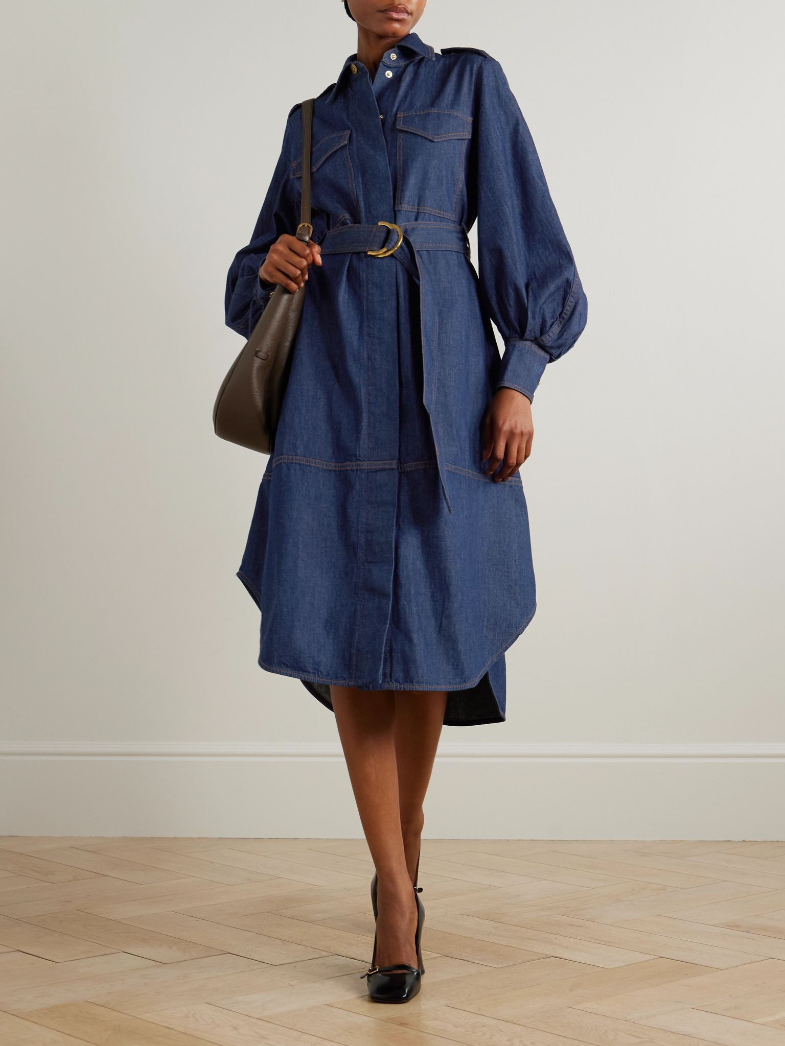 Denim midi shirt dress Dark denim - 2