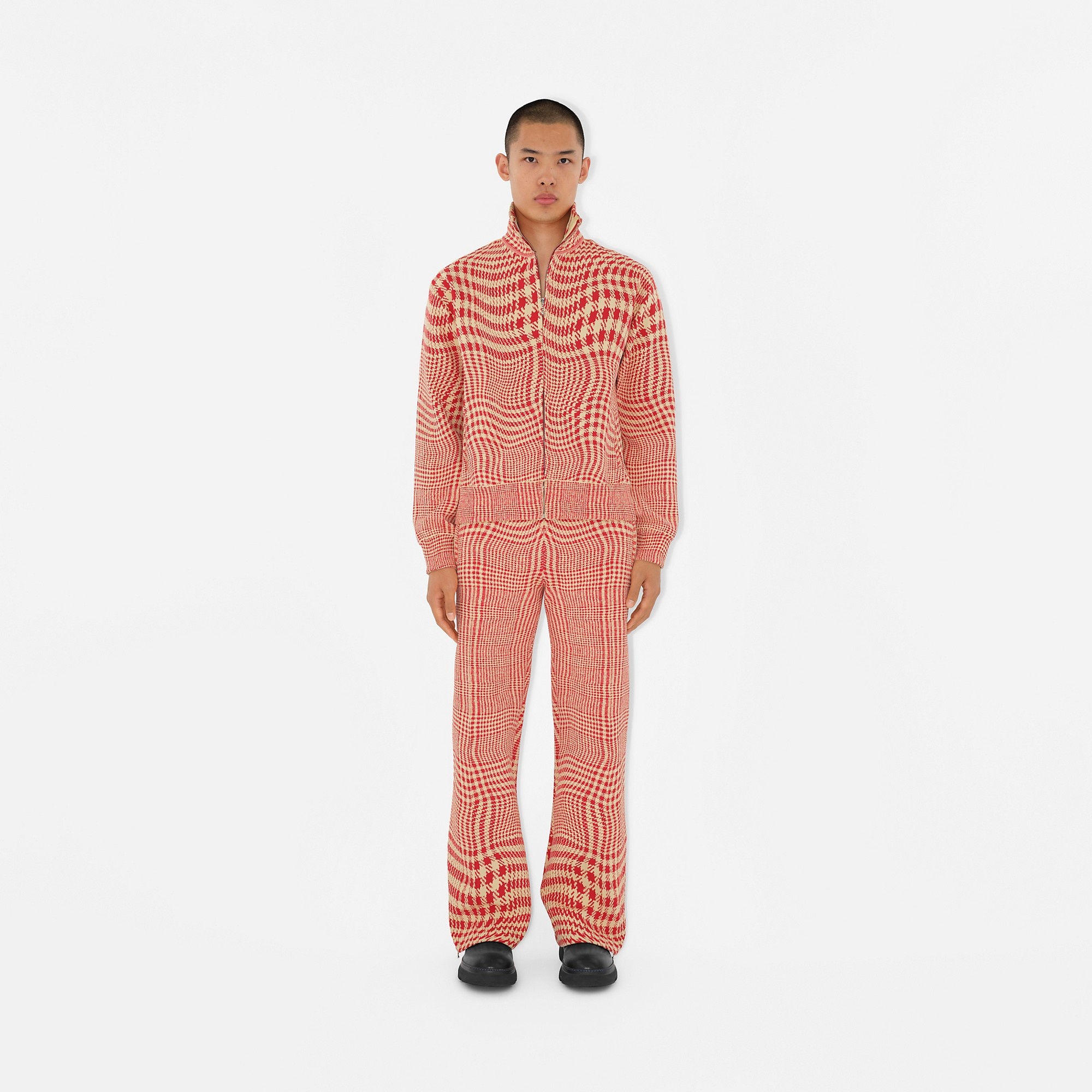 Warped Houndstooth Nylon Blend Track Jacket - 2