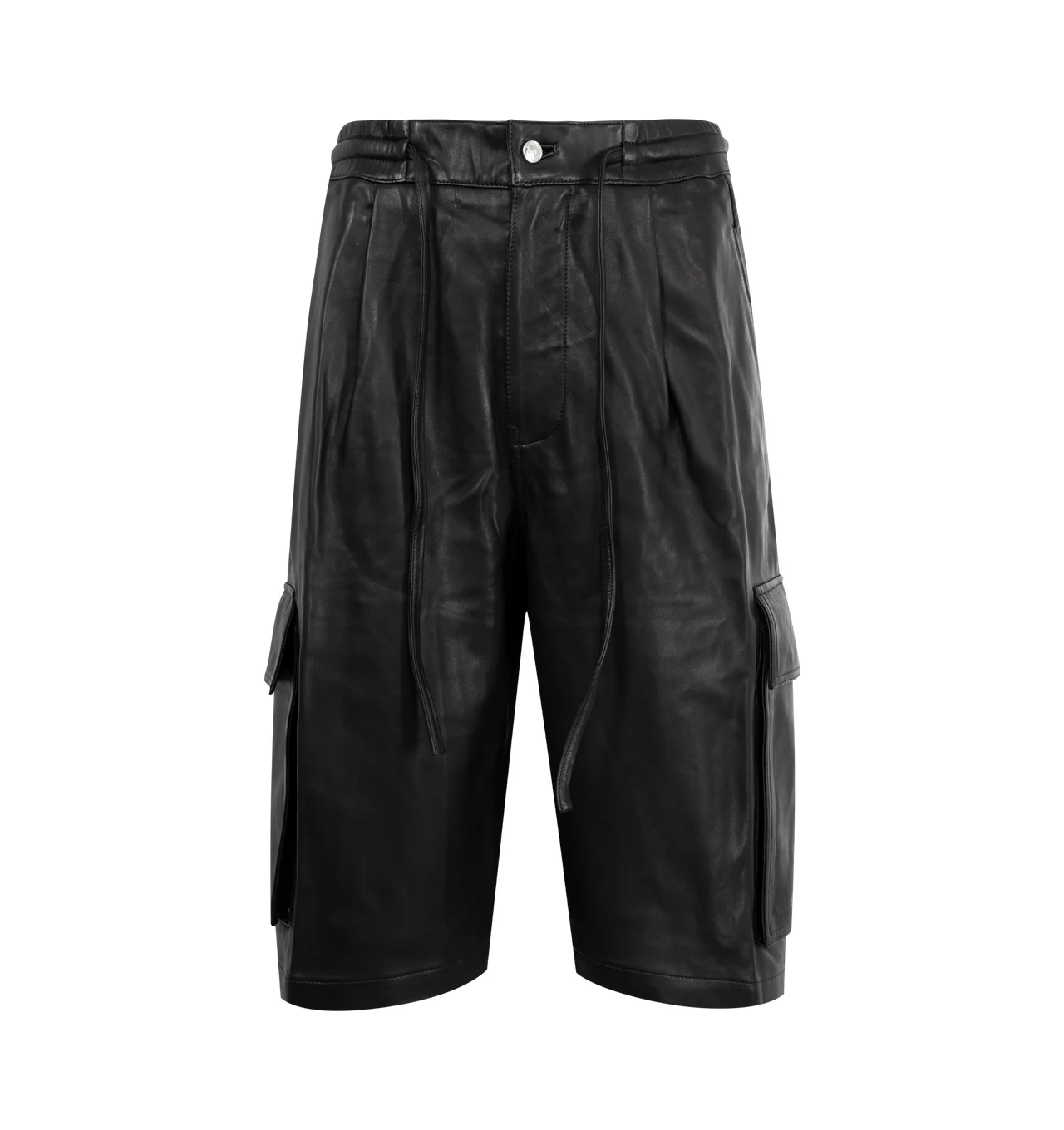 LEATHER PLEATED CARGO SHORTS - 1