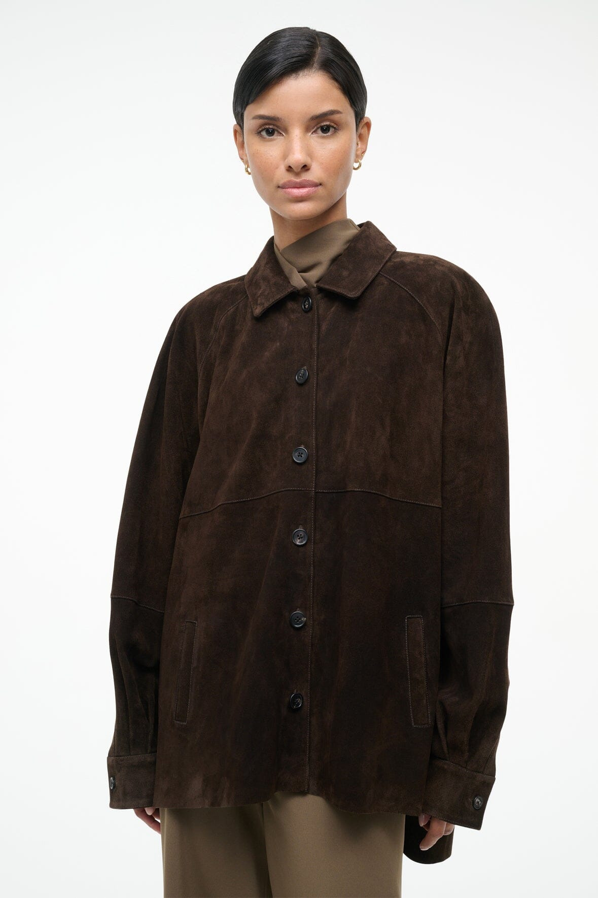 STAUD JOSETTE SUEDE SHIRT ESPRESSO - 4