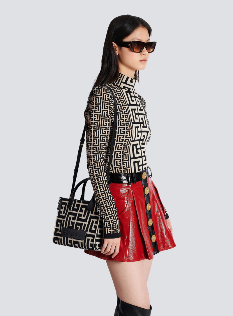 Balmain B-Army monogrammed jacquard and leather tote bag outlook