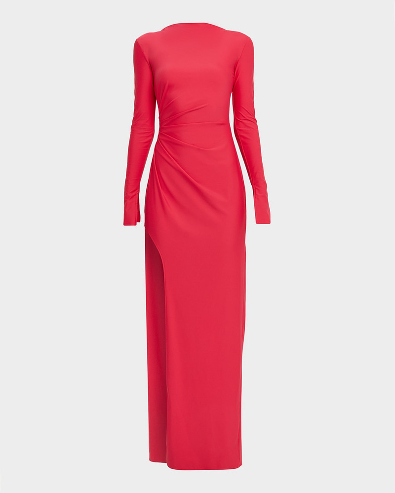 Matte Jersey Long-Sleeve Ruched Gown 1