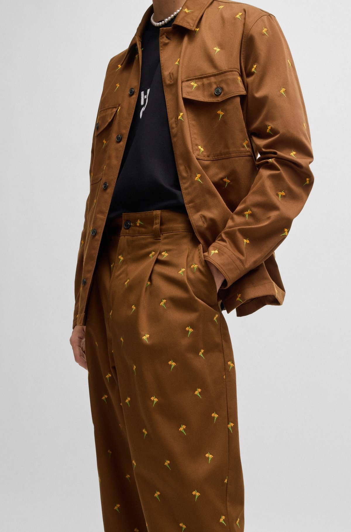 FLAT-FRONTED TROUSERS IN FLORAL-EMBROIDERED TWILL - 5