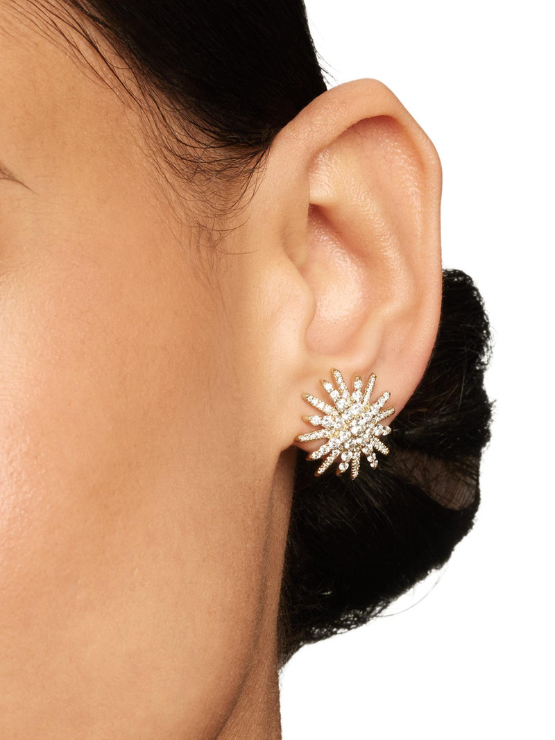 Women's Starburst Stud Earrings in 18K Yellow Gold with Diamonds, 19mm - Diamond 6