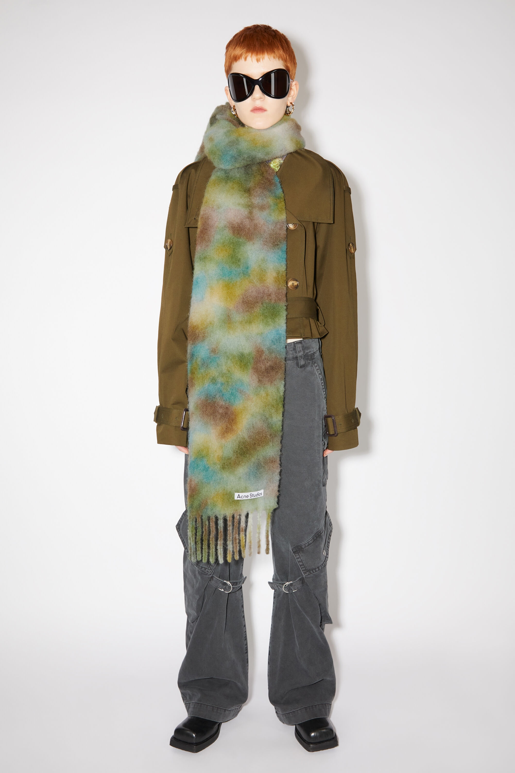 Wool mohair tie-dye scarf - Acid green/lavender blue - 2