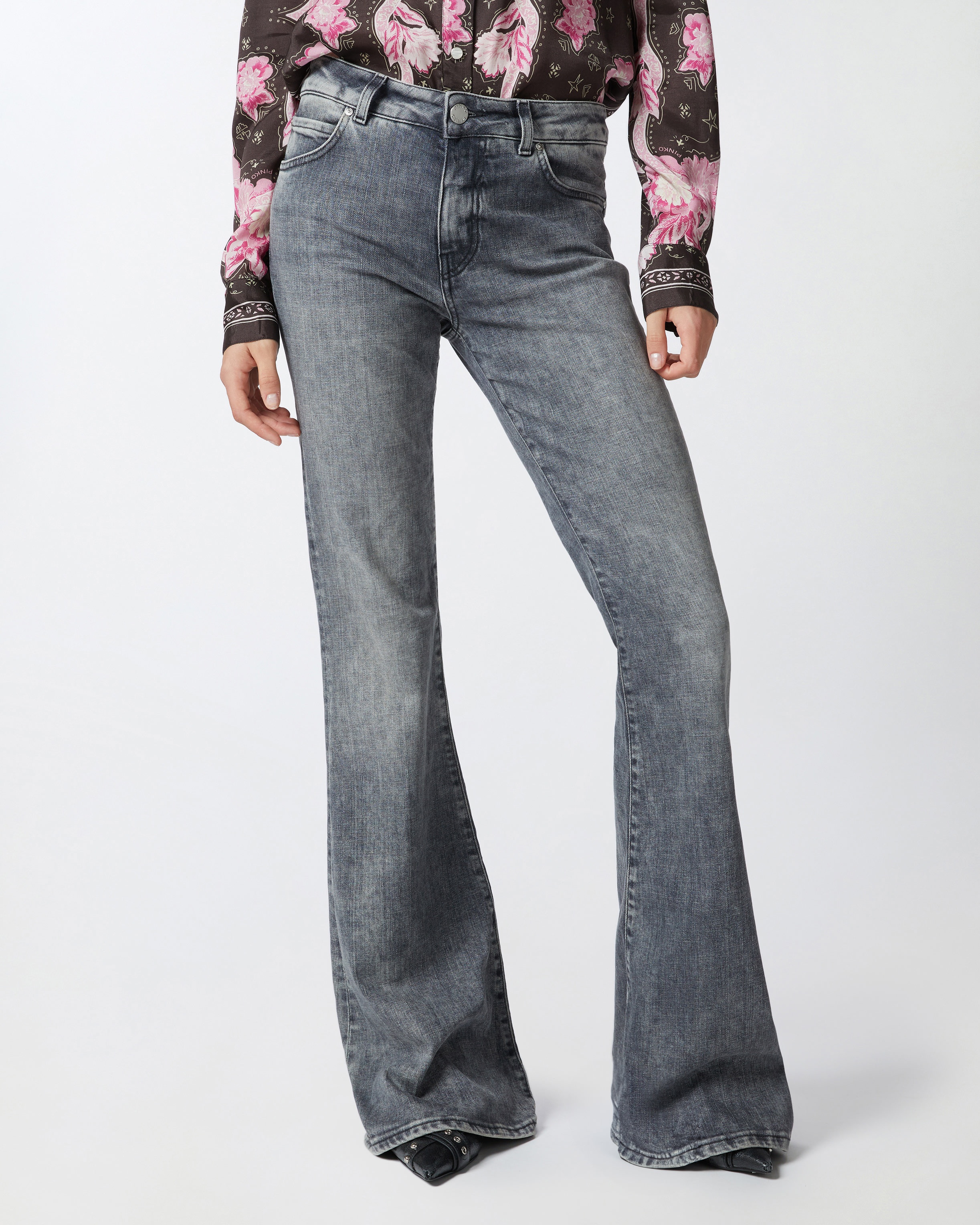 FLARED GREY DENIM JEANS - 3