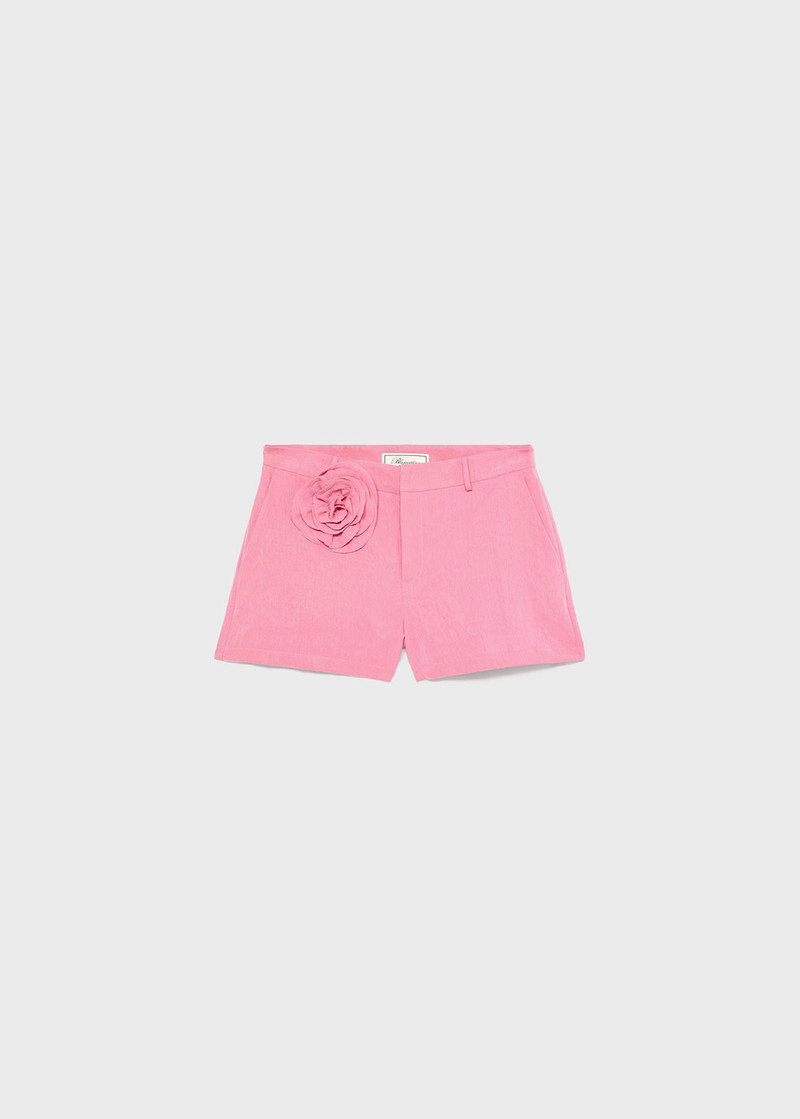 SHORTS IN FLUID GABARDINE WITH ROSE DECORATION - 1
