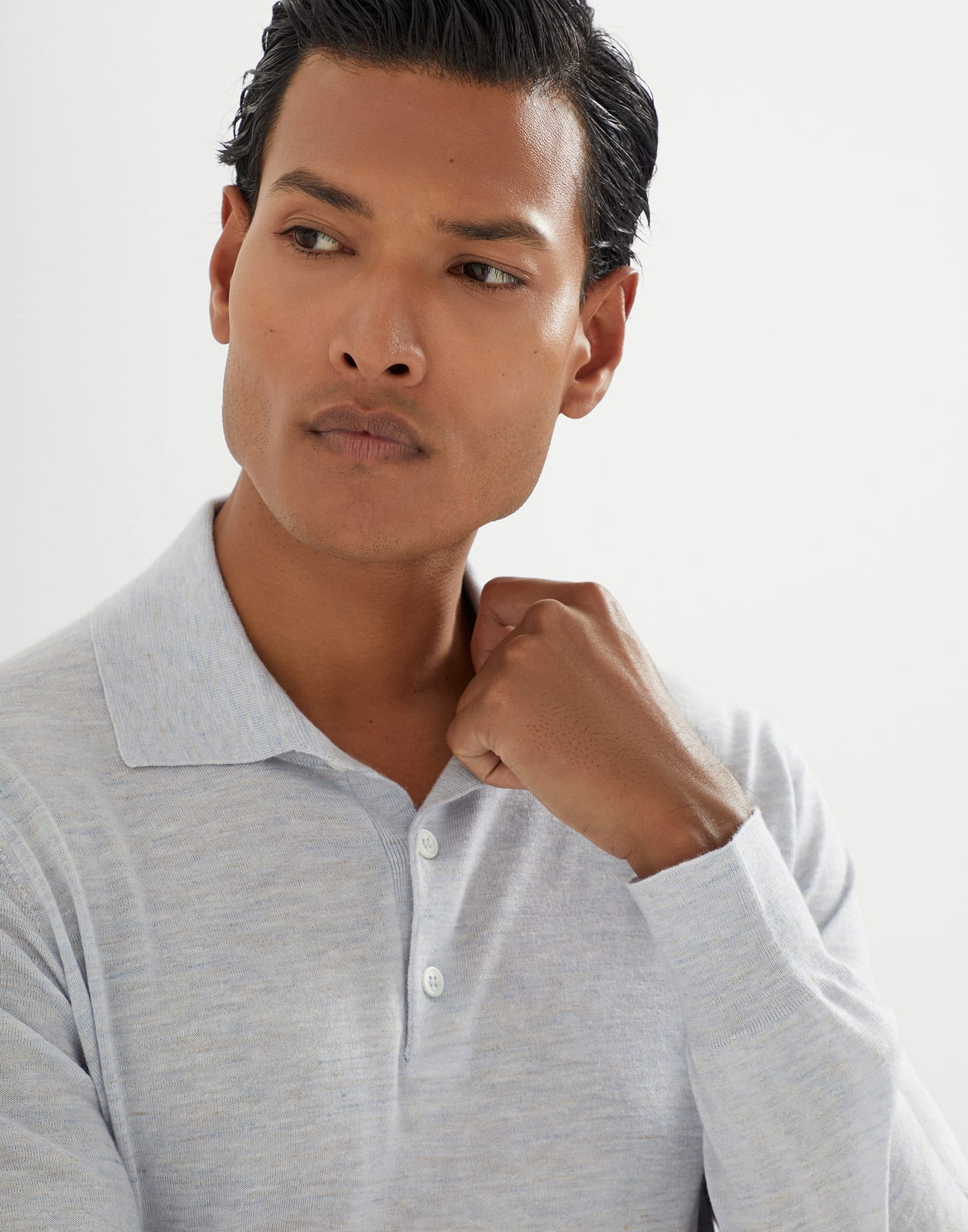 Lightweight cashmere, silk and linen knit polo shirt - 3