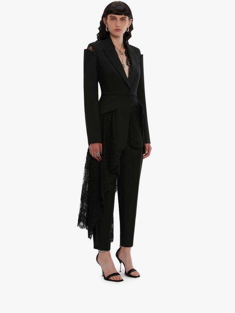 Asymmetric Lace Drape Jacket in Black - 3