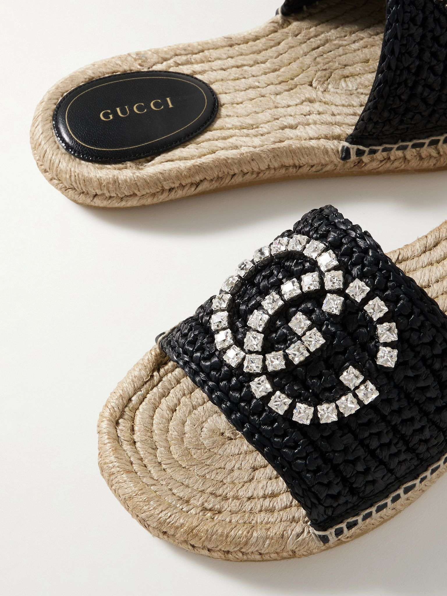 Cora crystal-embellished raffia espadrille sandals Black - 4