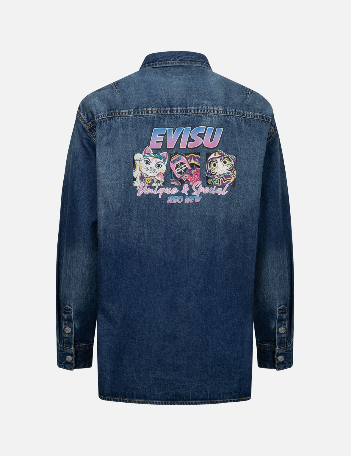 LOGO EMBOSSED POCKET AND MULTI-PRINT BOYFRIEND DENIM SHIRT - 1