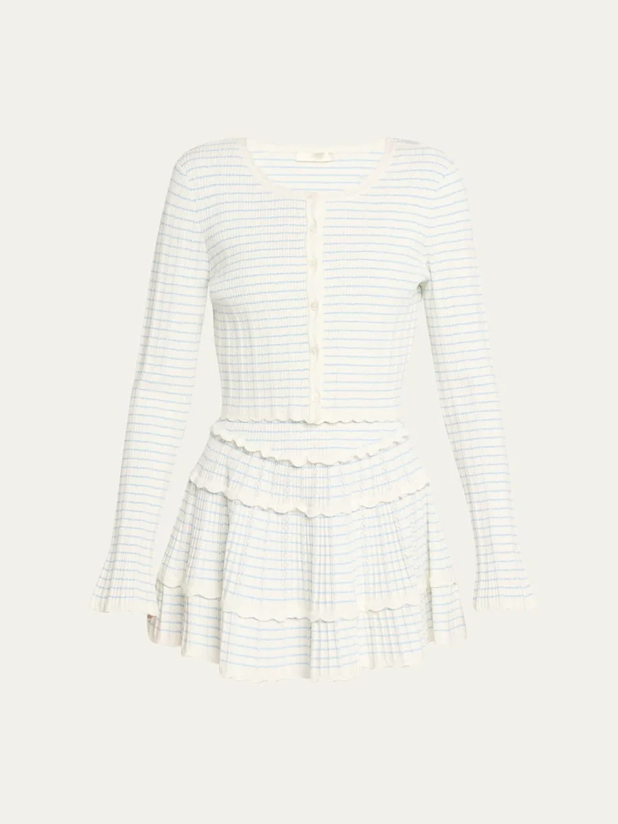 Media Striped Stretch Pointelle Cropped Cardigan - 1
