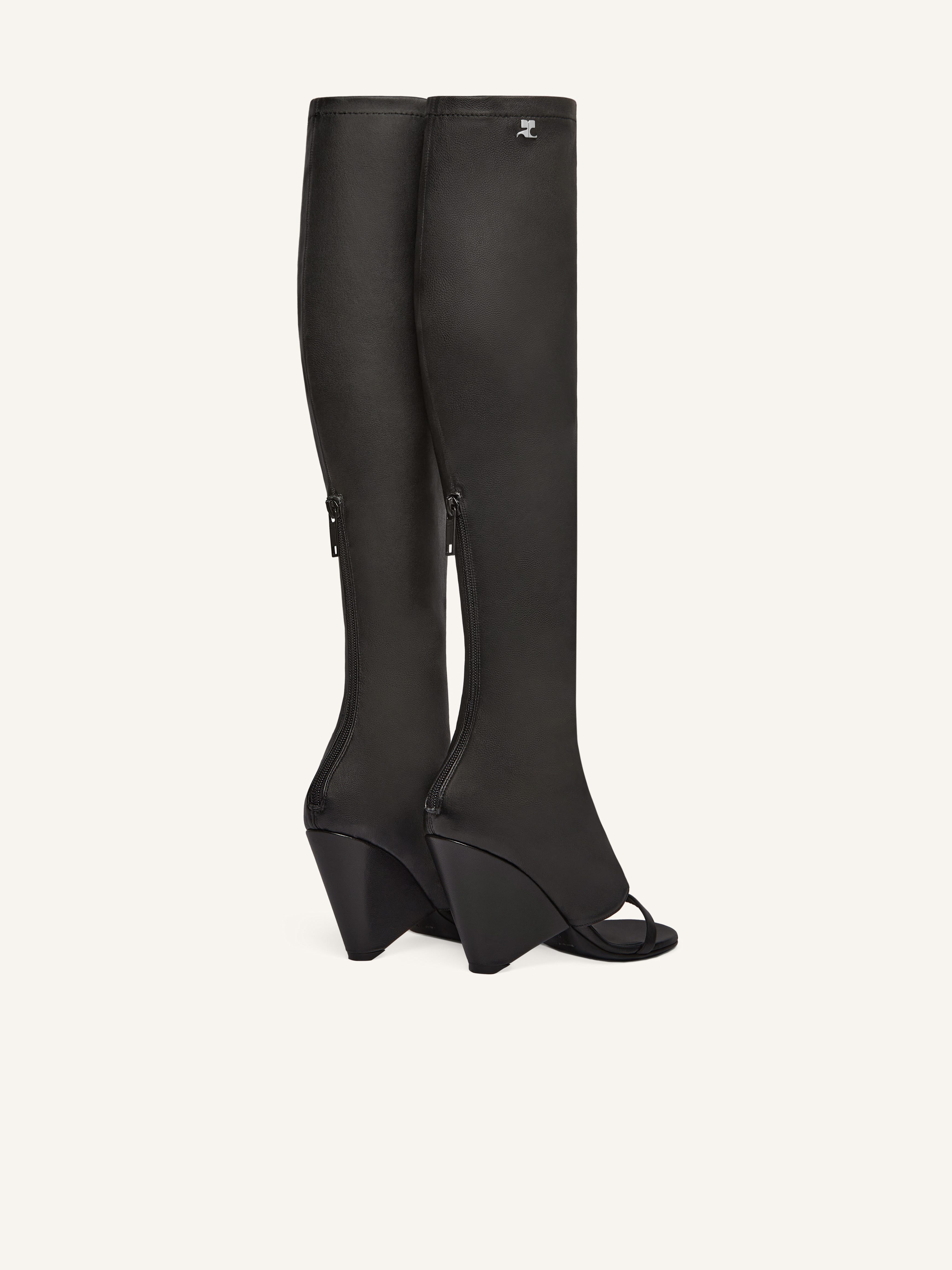 OBLIQUE WEDGED LEATHER BOOTS - 3
