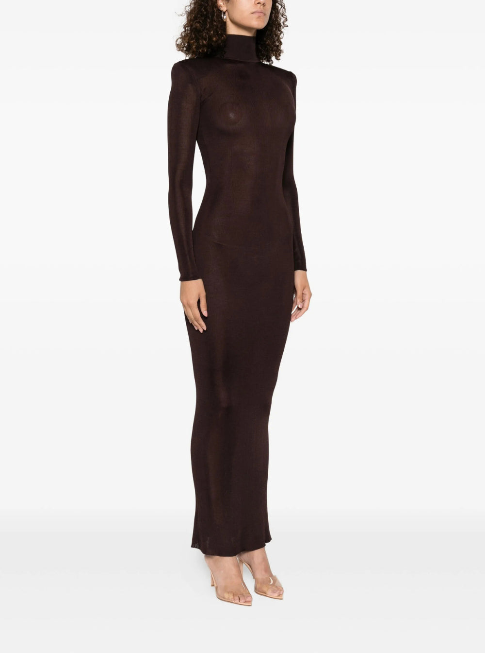 Self-Portrait Women Brown Viscose Knit Maxi Dress - 4