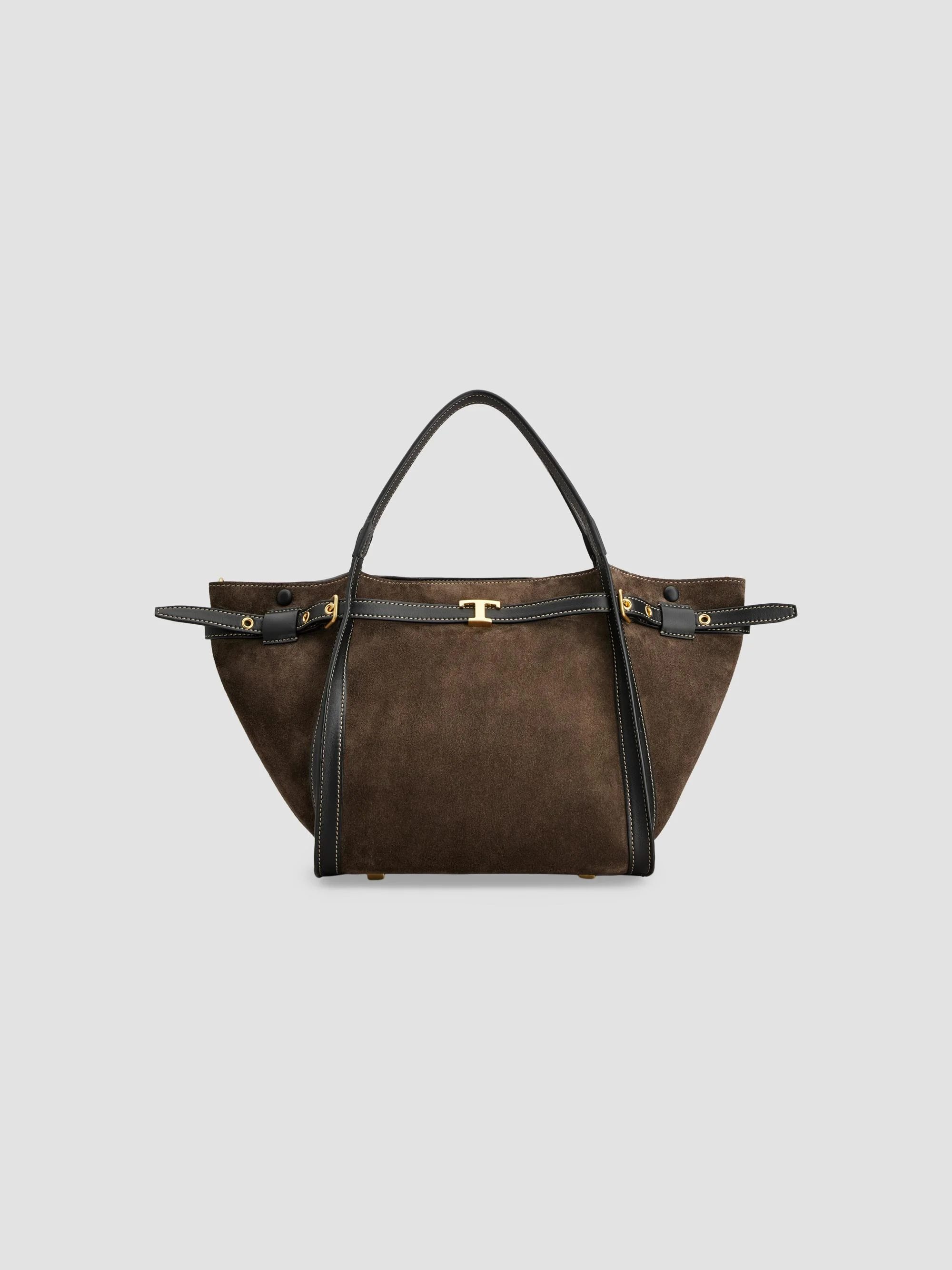 Women's Suede Small Shopping Bag - Palissandro Nero - 1