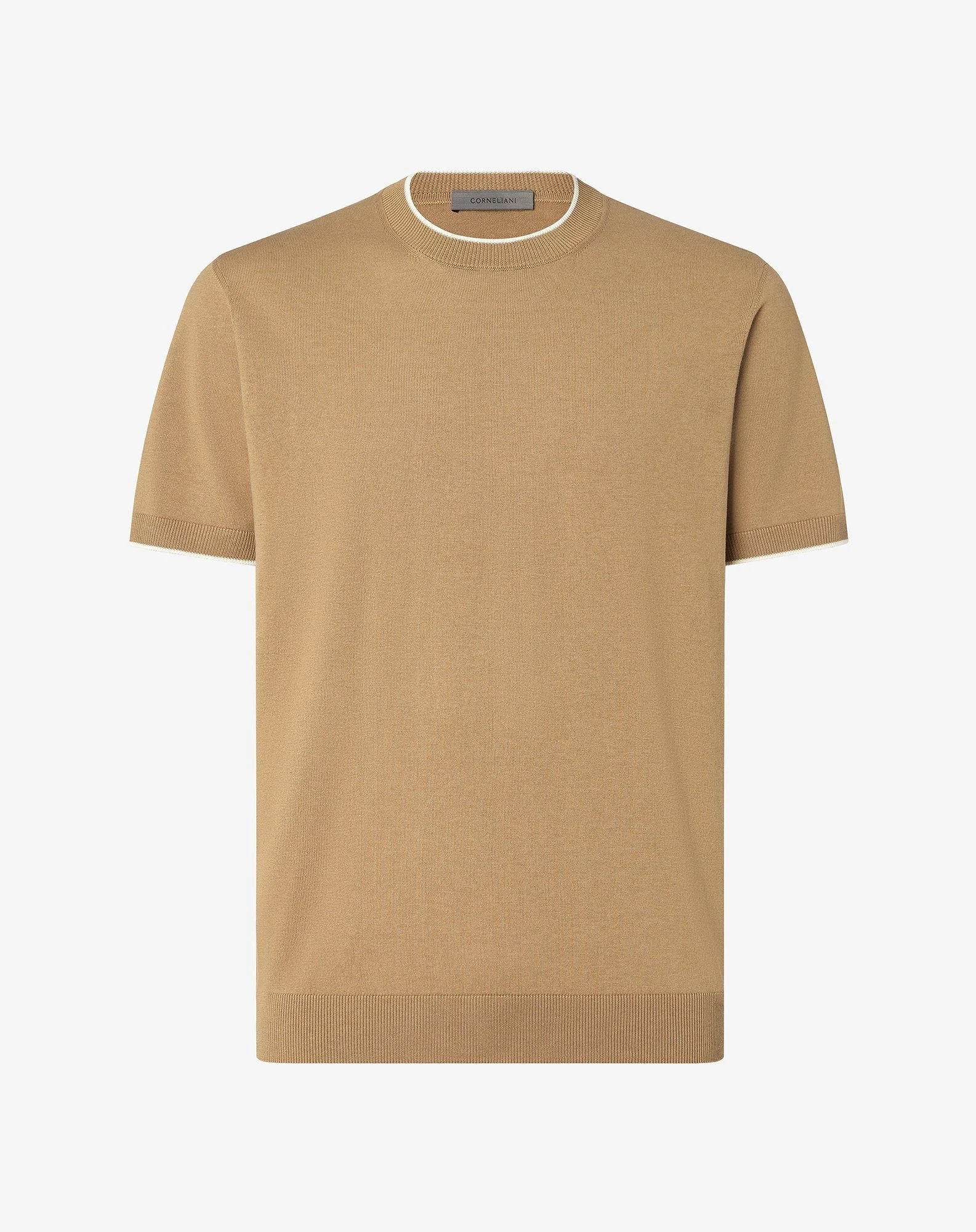 Beige crew neck silk and cotton knitwear - 1