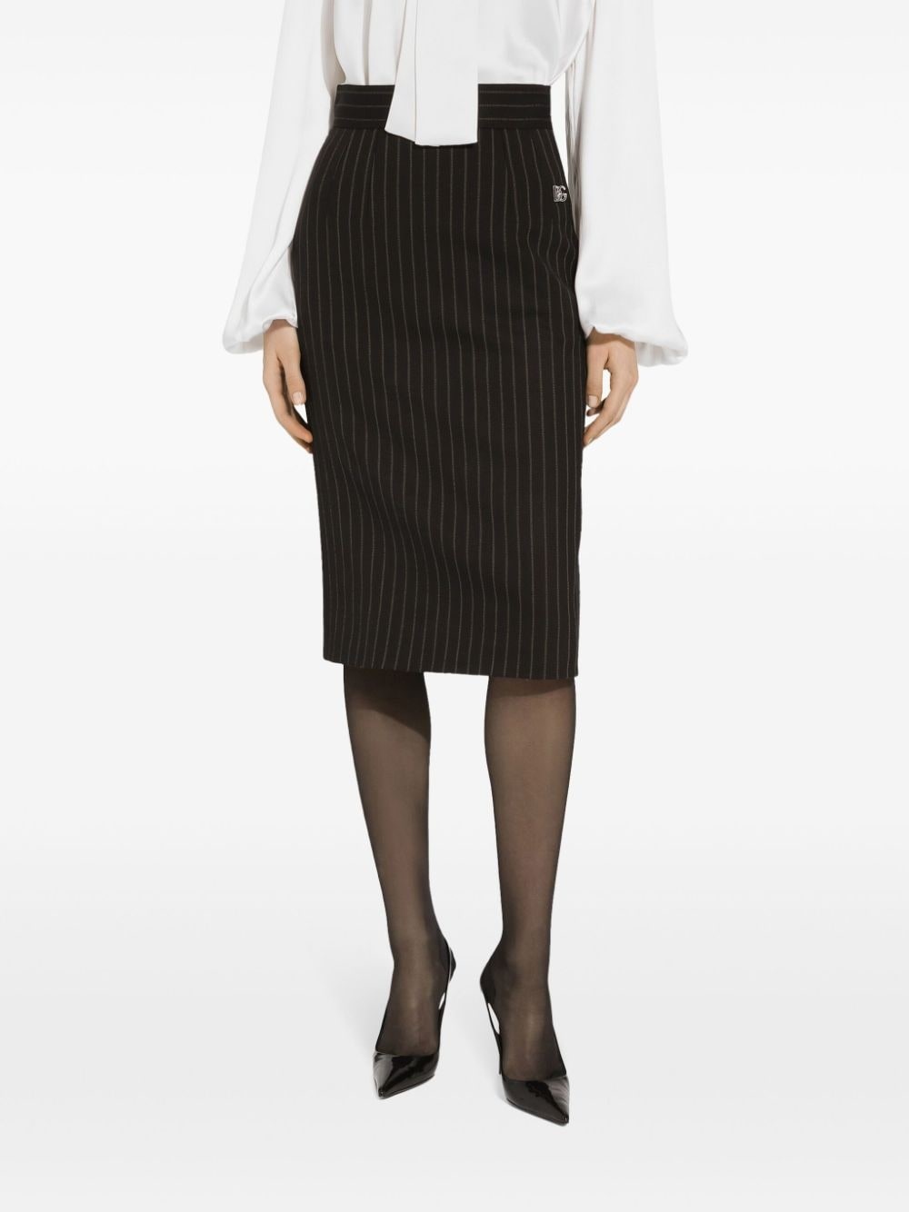 virgin wool-blend pinstripe midi skirt - 5