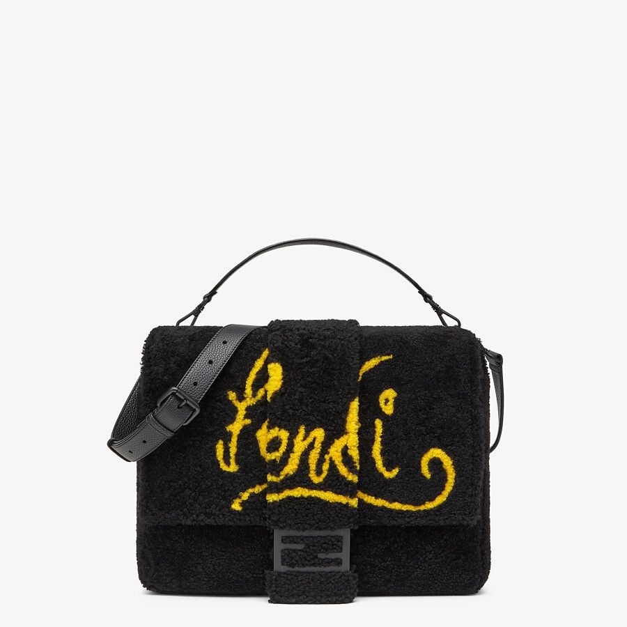 Black shearling bag with inlay - 1