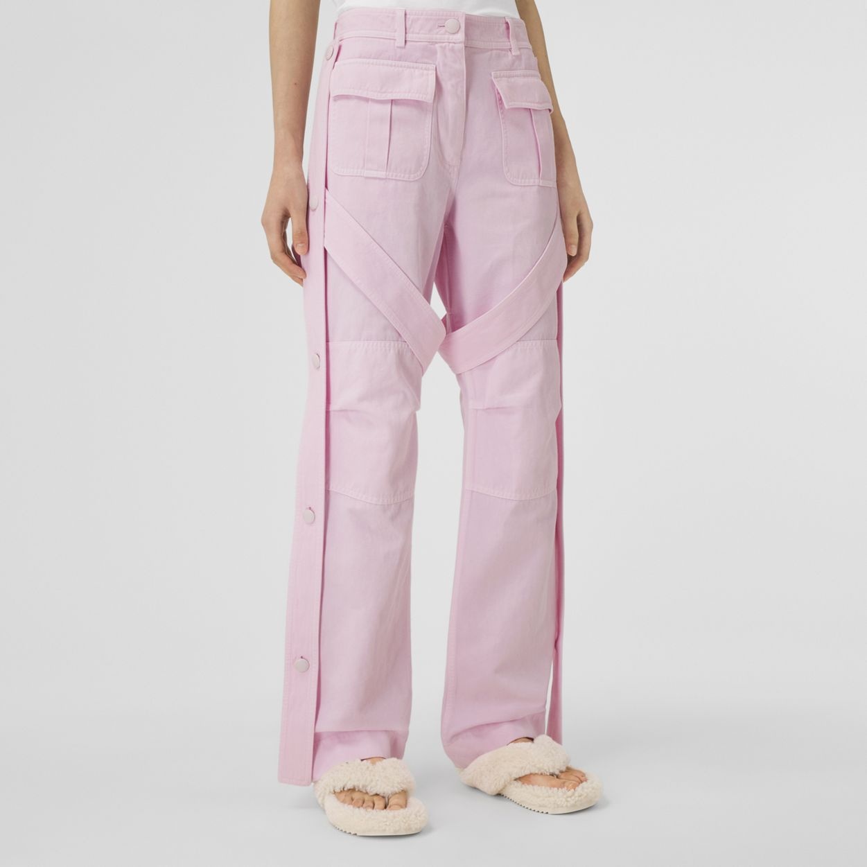 Detachable Strap Detail Cotton Linen Cargo Trousers - 6