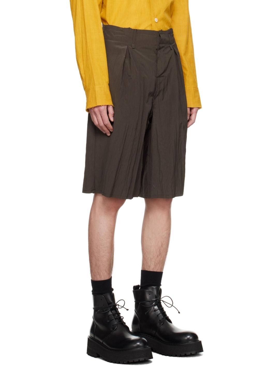 Brown Pleated Shorts - 2