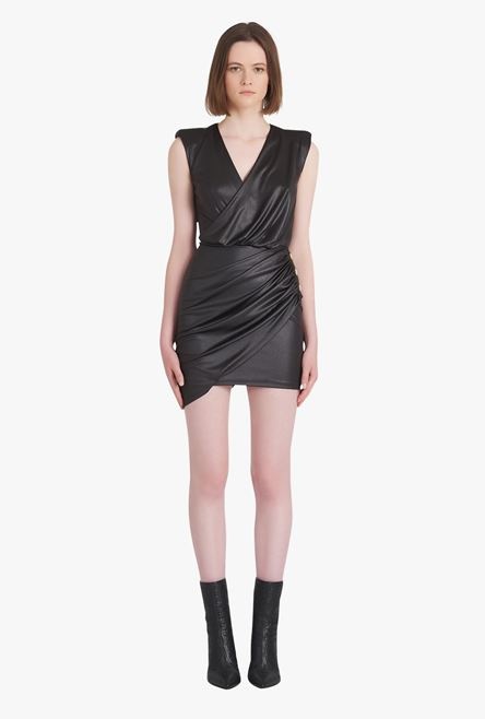 Short black jersey draped dress - 4