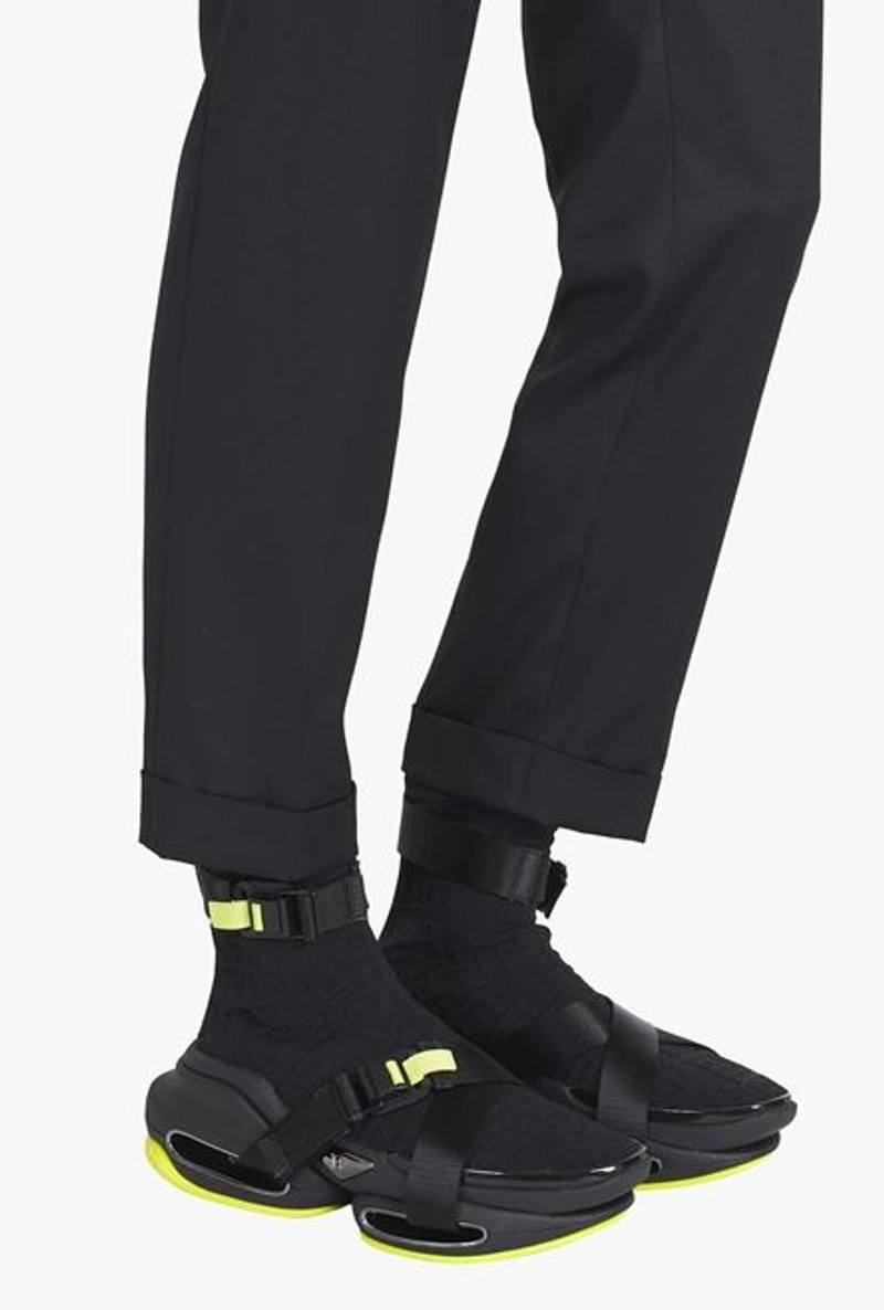 Balmain Black knit and suede B-Bold high-top sneakers with straps outlook