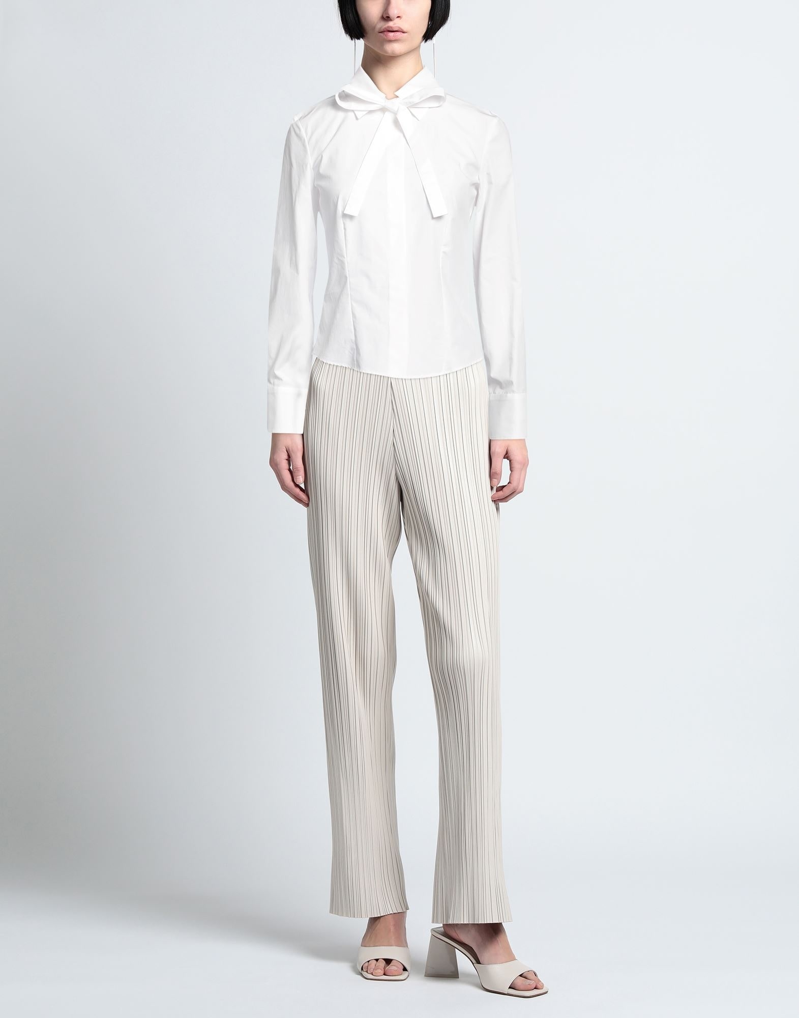 White Women's Solid Color Shirts & Blouses - 2