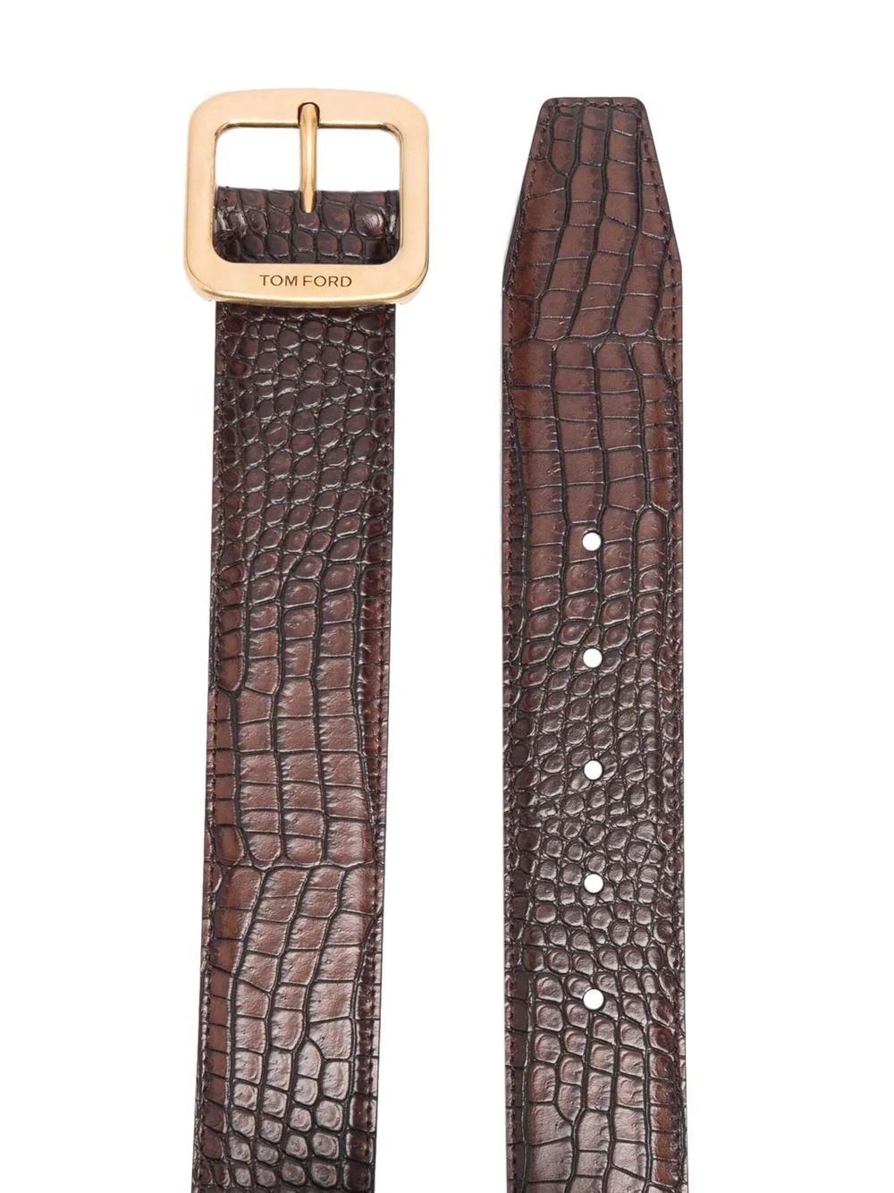 logo-buckle crocodile-effect belt - 2