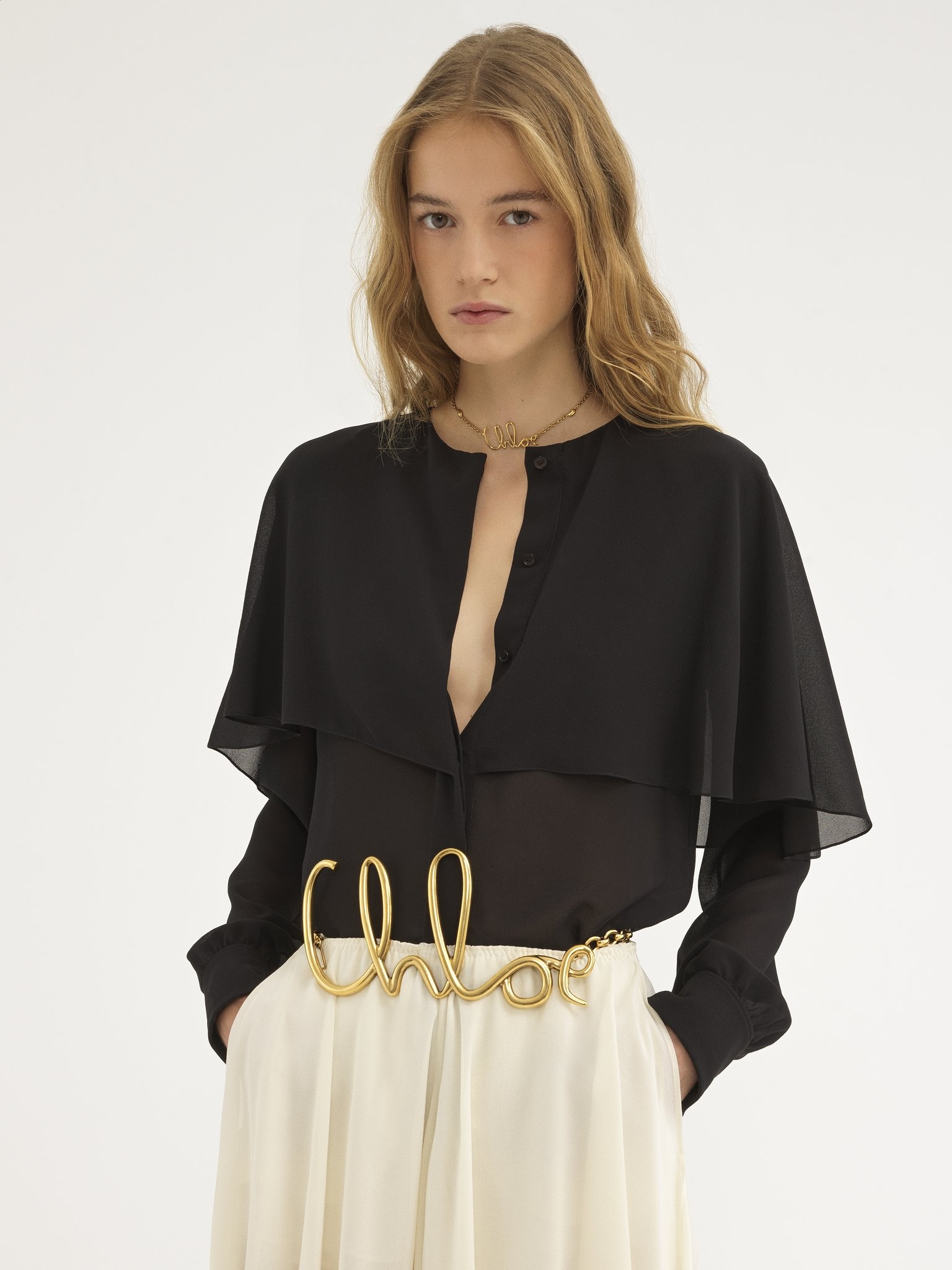 CAPE BLOUSE IN SILK GEORGETTE - 4