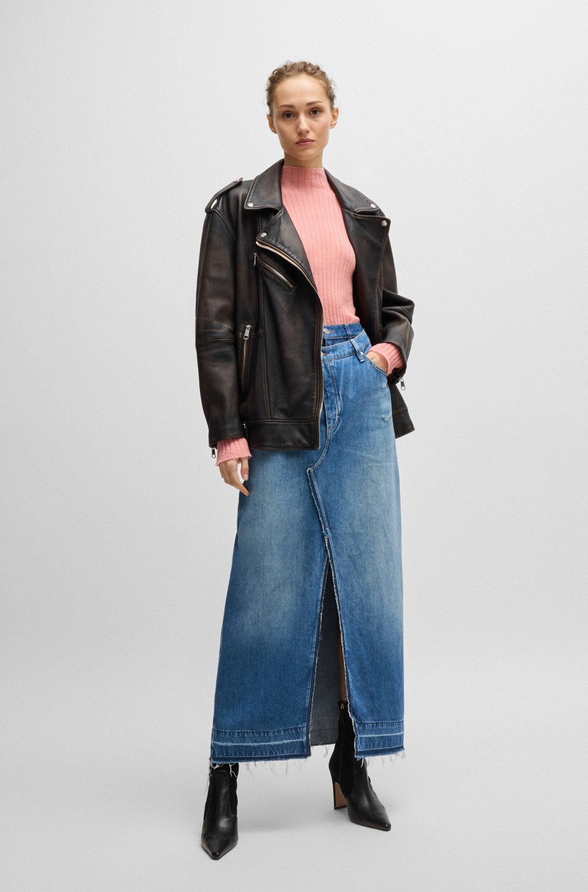 MAXI-LENGTH DENIM SKIRT WITH FRONT SLIT - 3