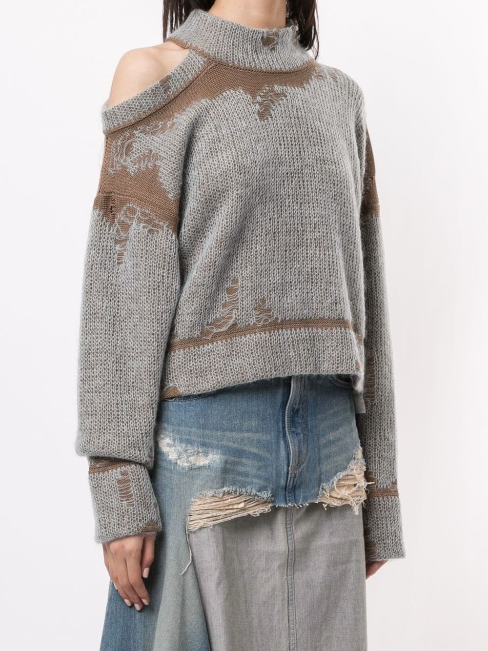 distressed effect off-shoulder jumper - 3