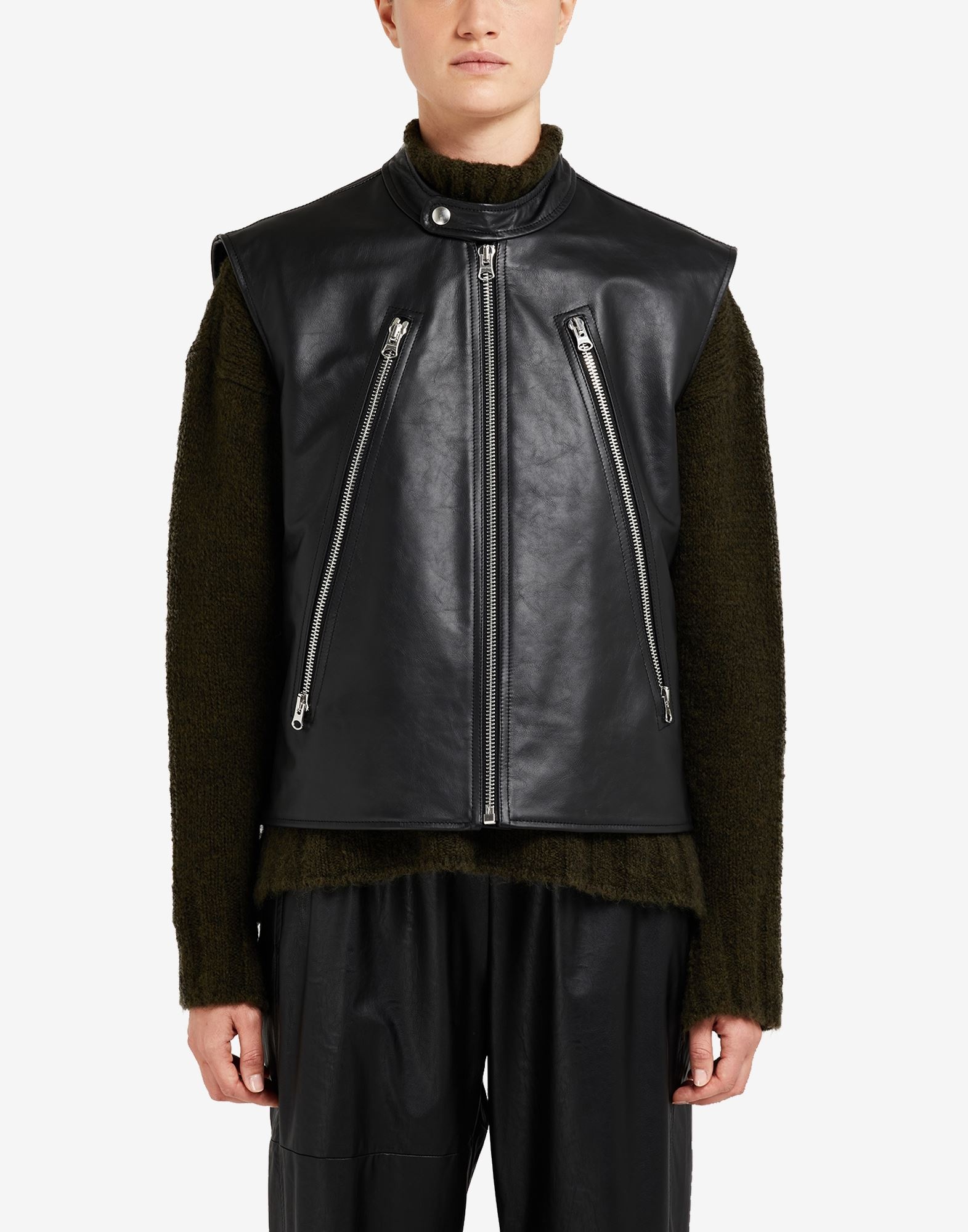 Zip sleeveless leather jacket - 5