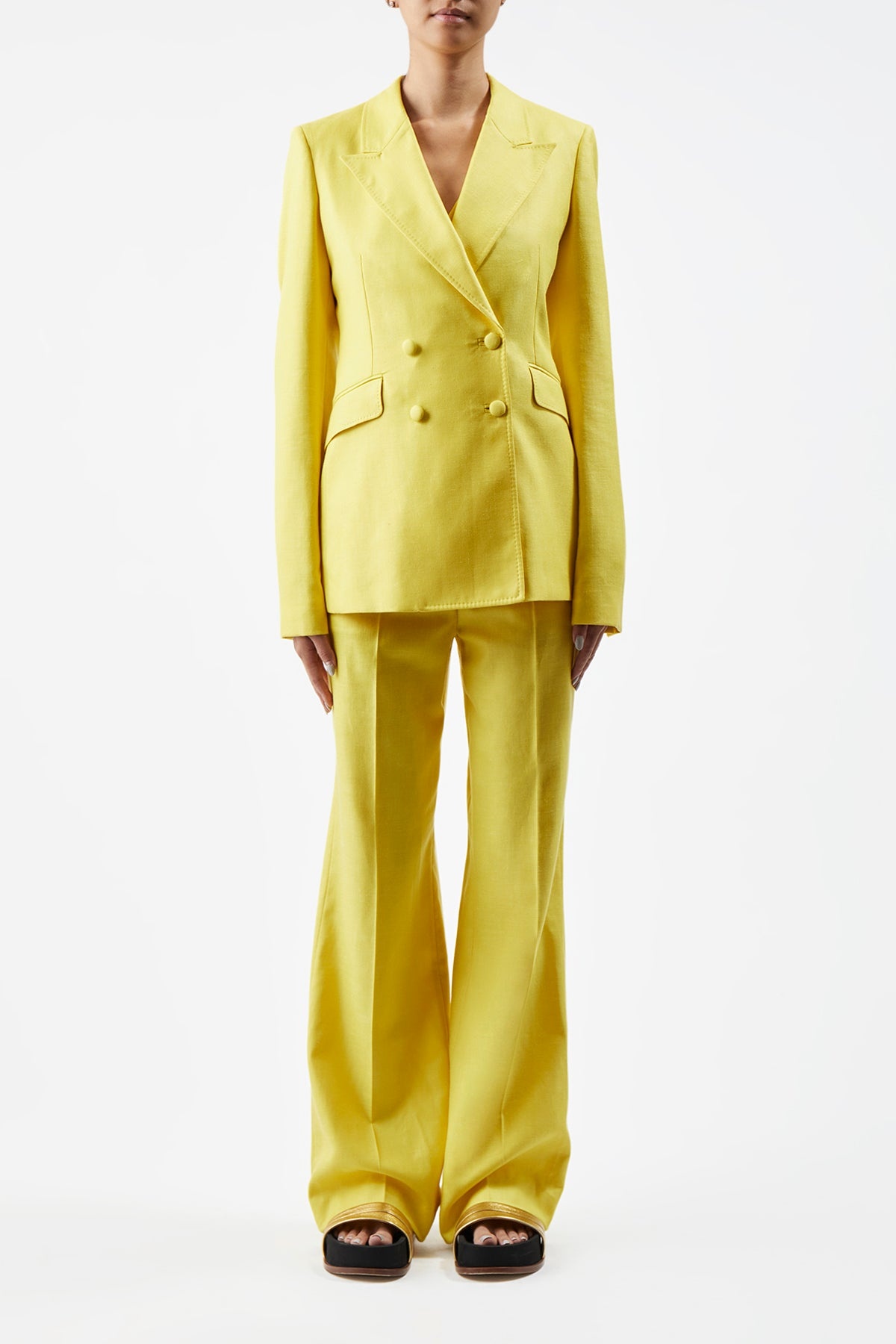 Vesta Pant in Cadmium Yellow Silk Wool with Linen - 3