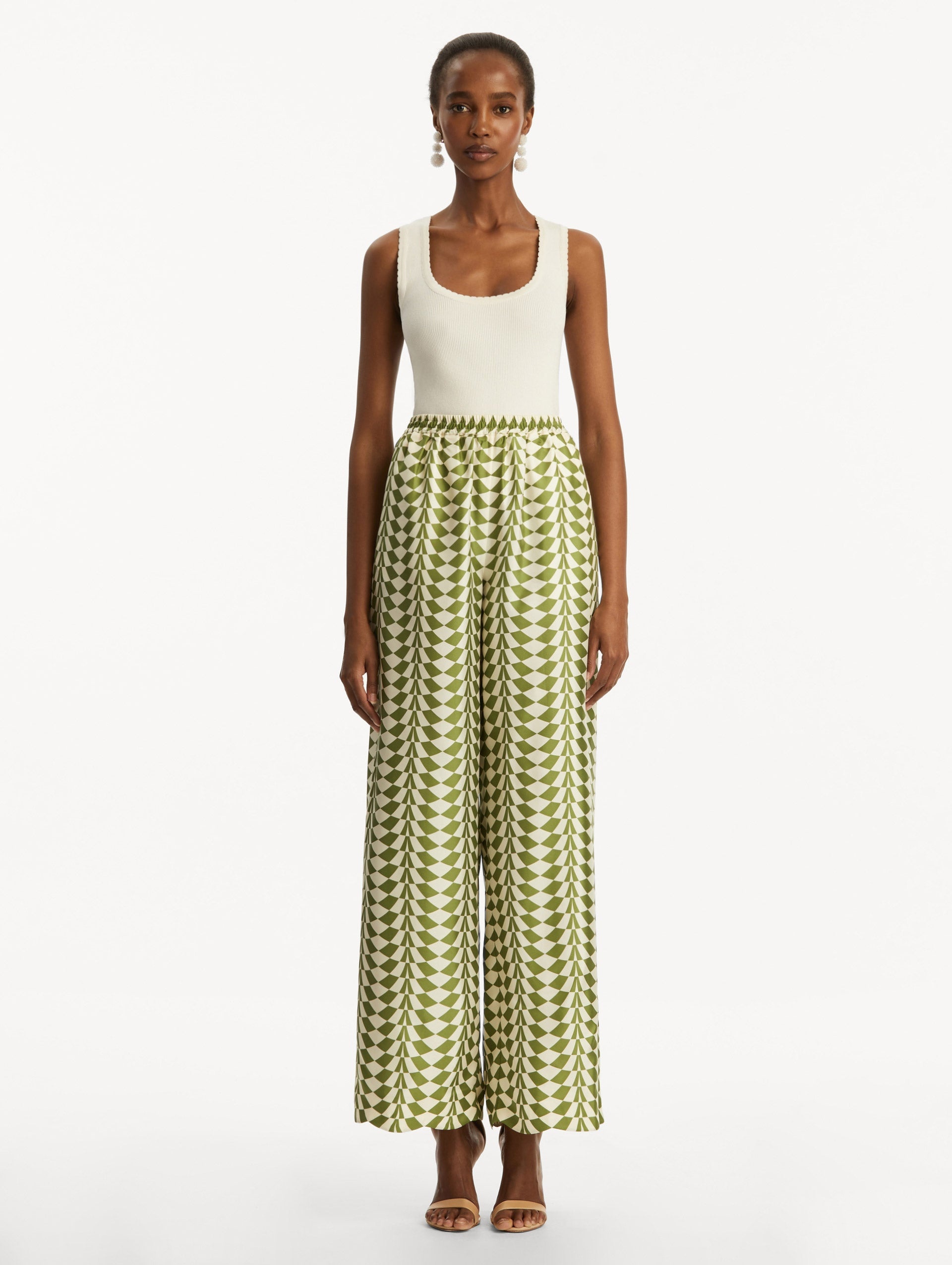 GEO SILK TWILL WIDE LEG PANT - 2