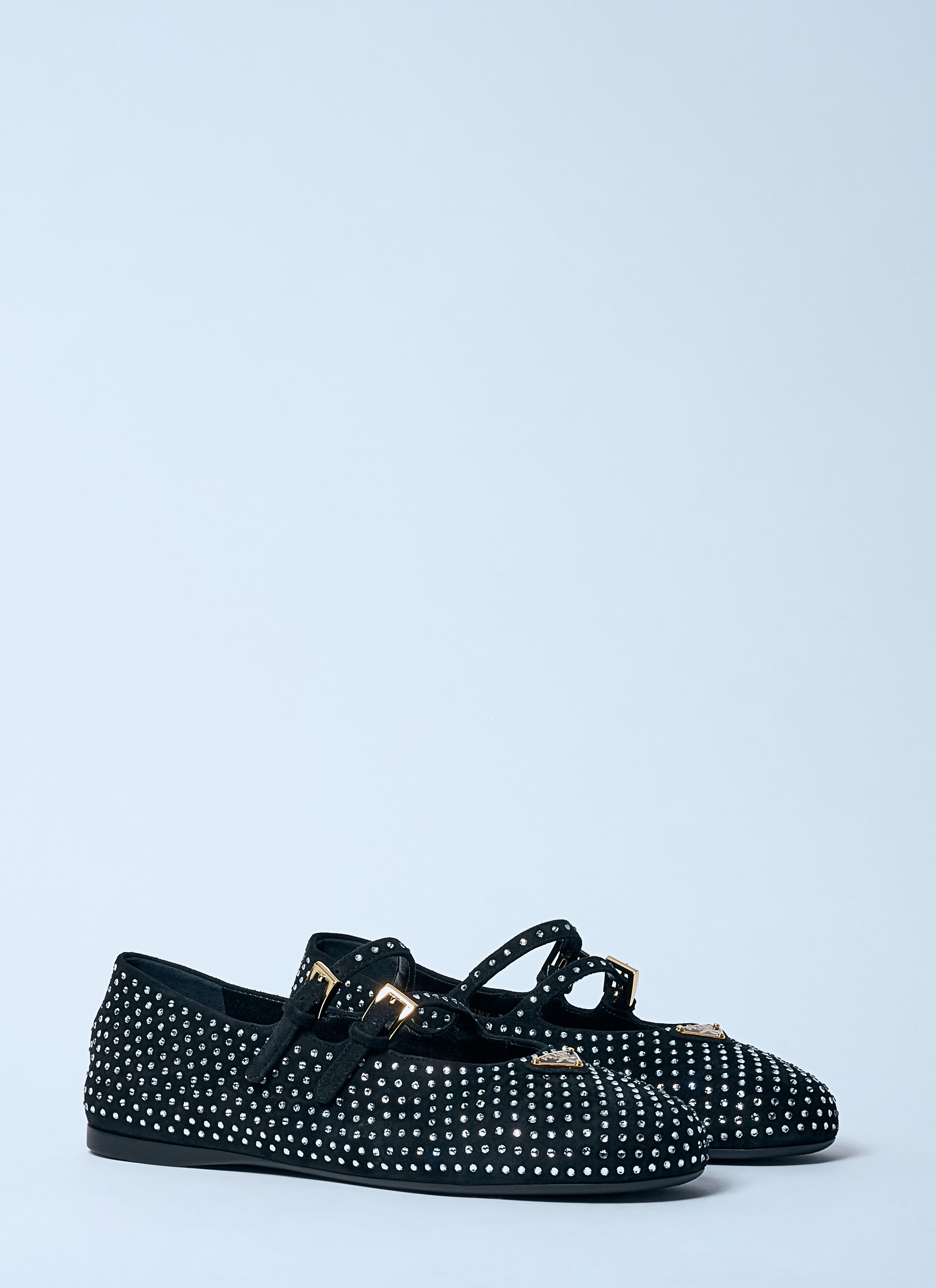 Crystal-Embellished Suede Ballerina Flats - 2