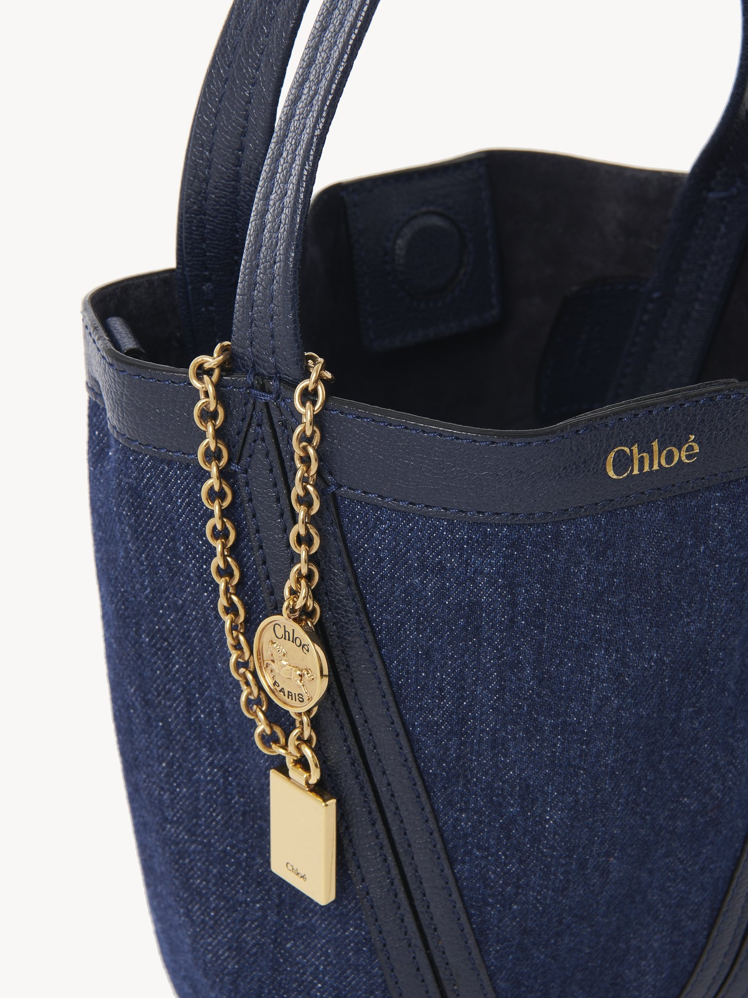 SMALL CHLOÉ SPIN TOTE BAG IN DENIM - 6