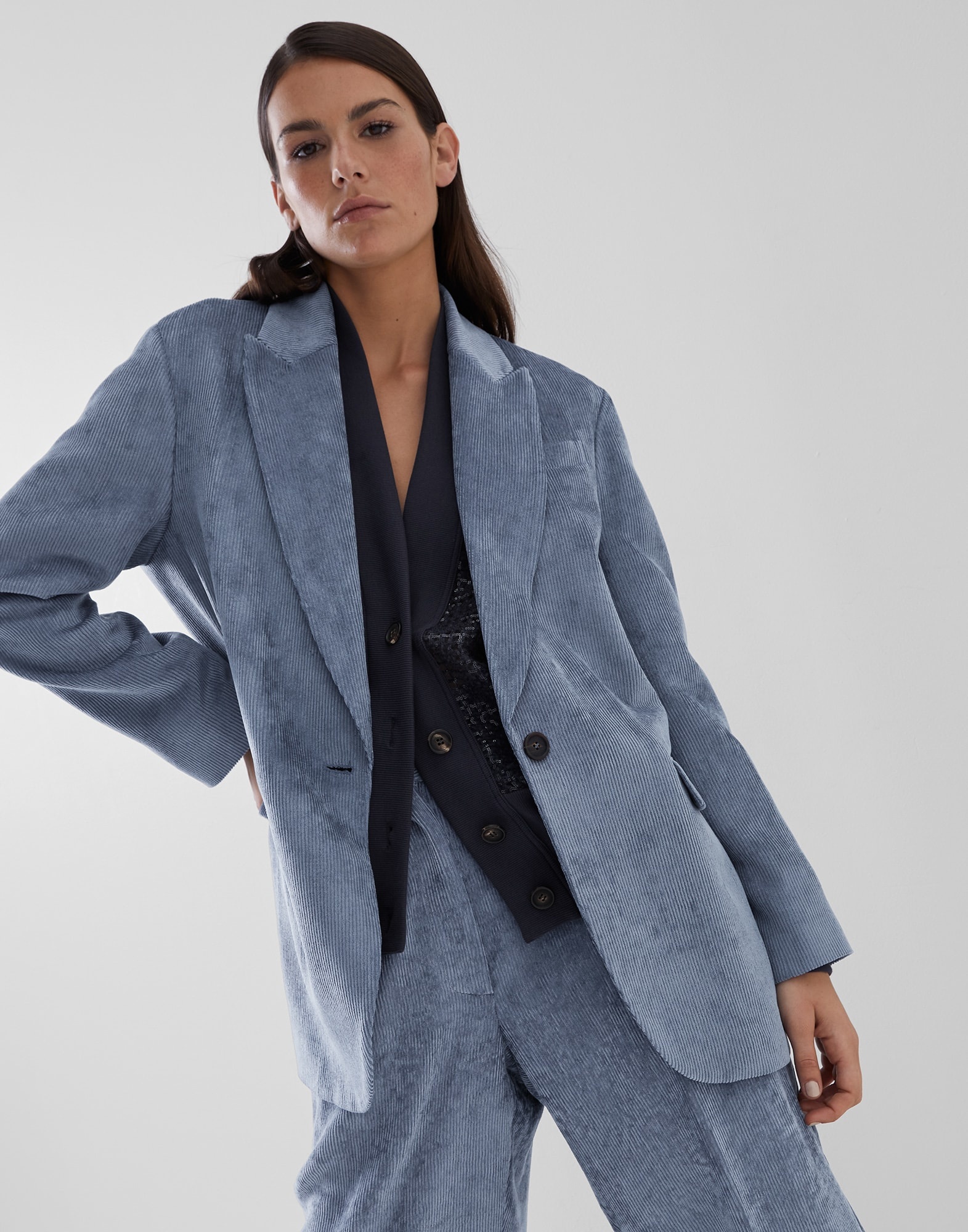 Hammered corduroy blazer with monili - 4