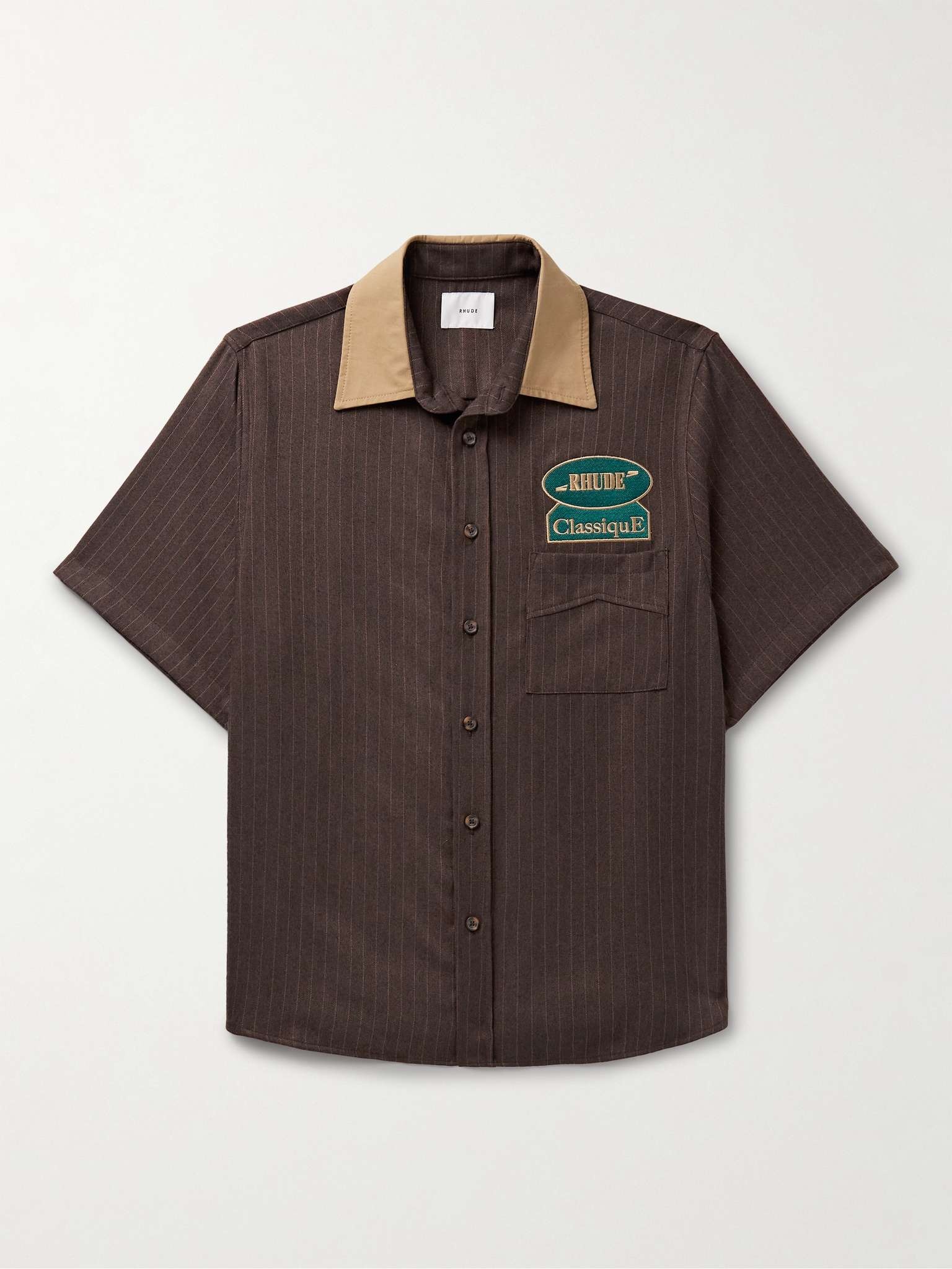 Appliquéd Cotton Poplin-Trimmed Striped Brushed-Flannel Shirt - 1