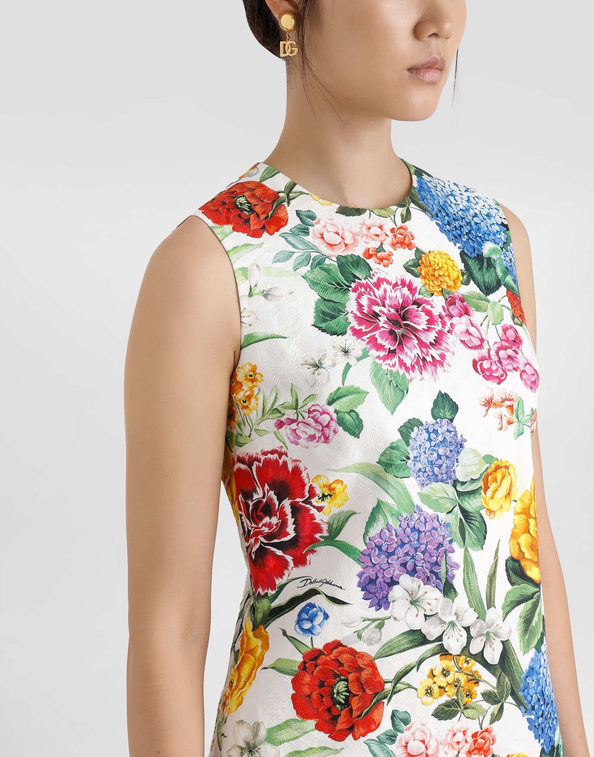 Brocade midi dress with floral print - 4
