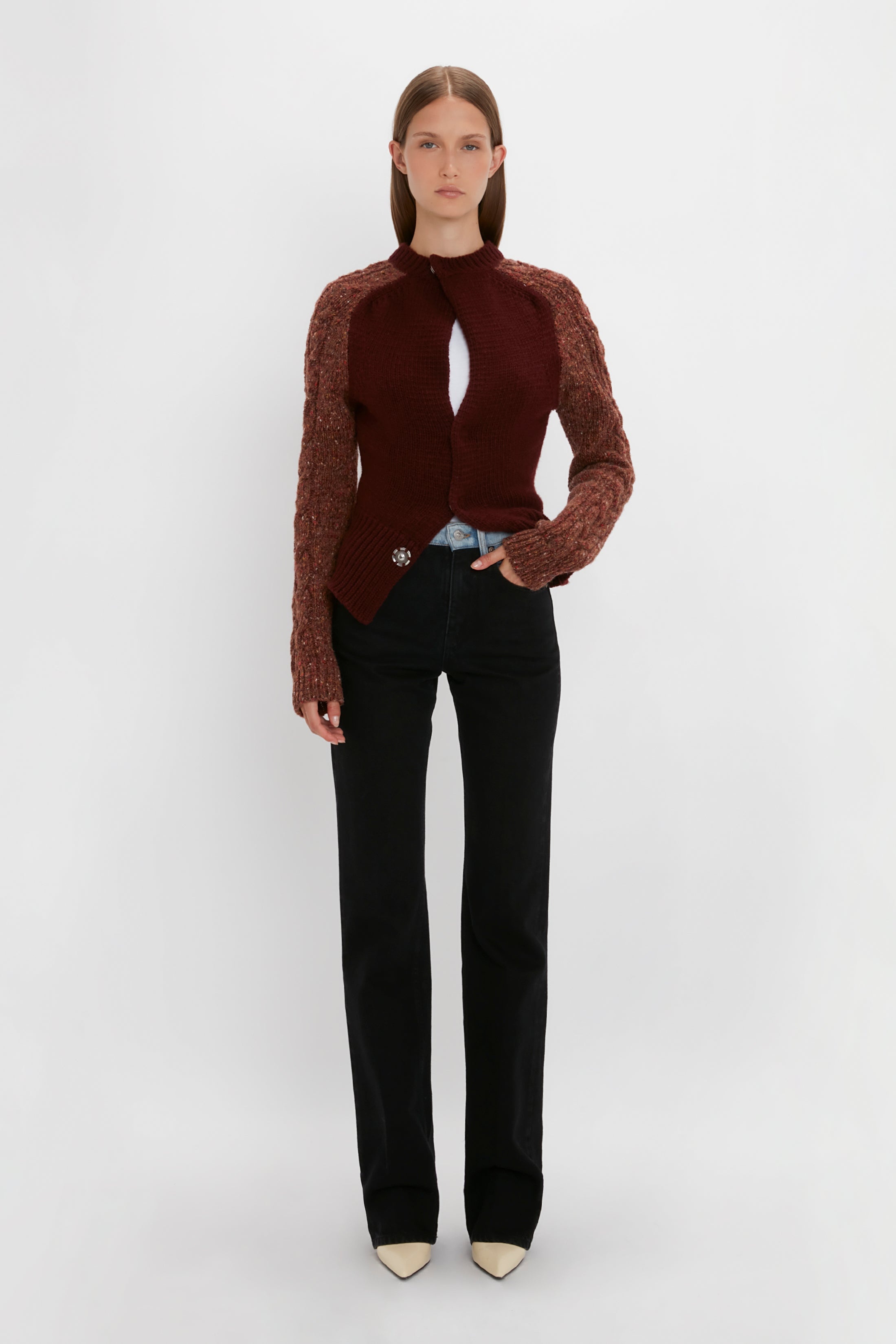 Exclusive Contrast Sleeve Cardigan In Rust - 2