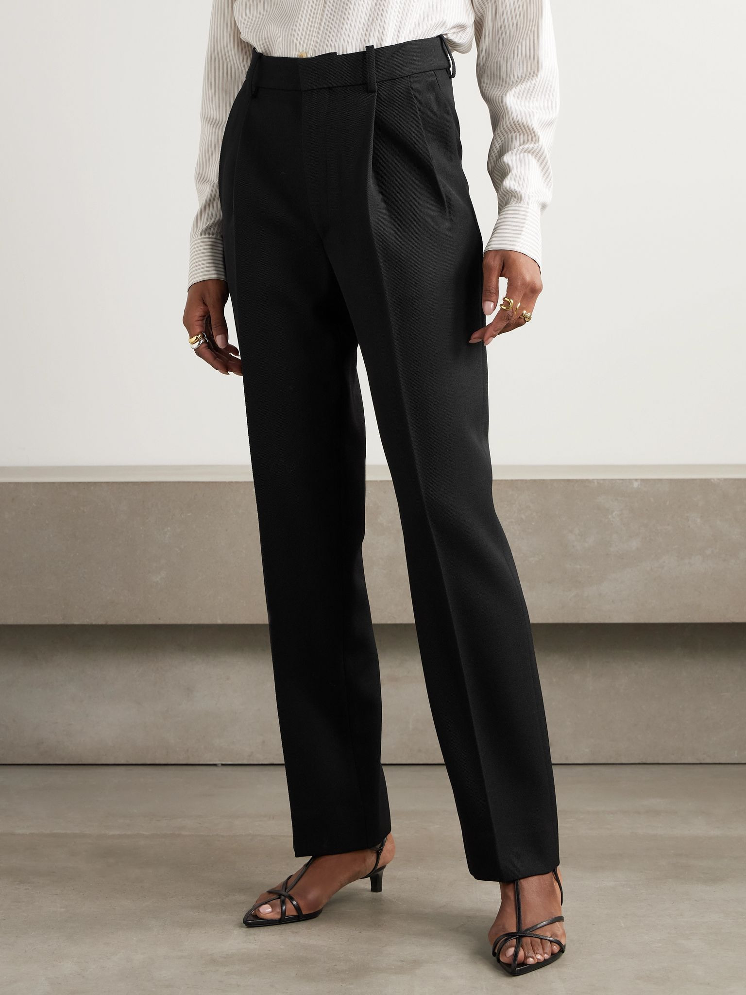 Grain de poudre wool pleated wide-leg pants Black - 3