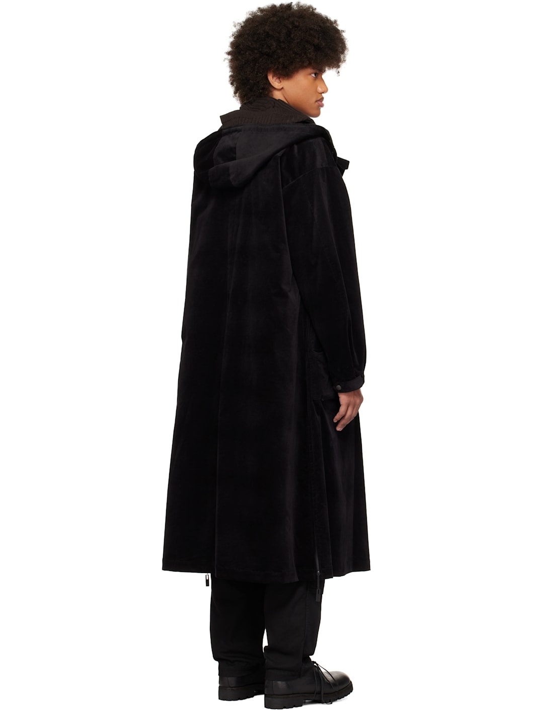 Black M-Velvet Hooded Coat - 3