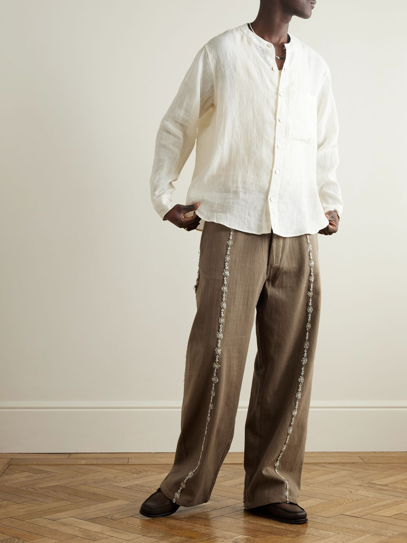 KARTIK RESEARCH Grandad-Collar Linen Shirt White outlook