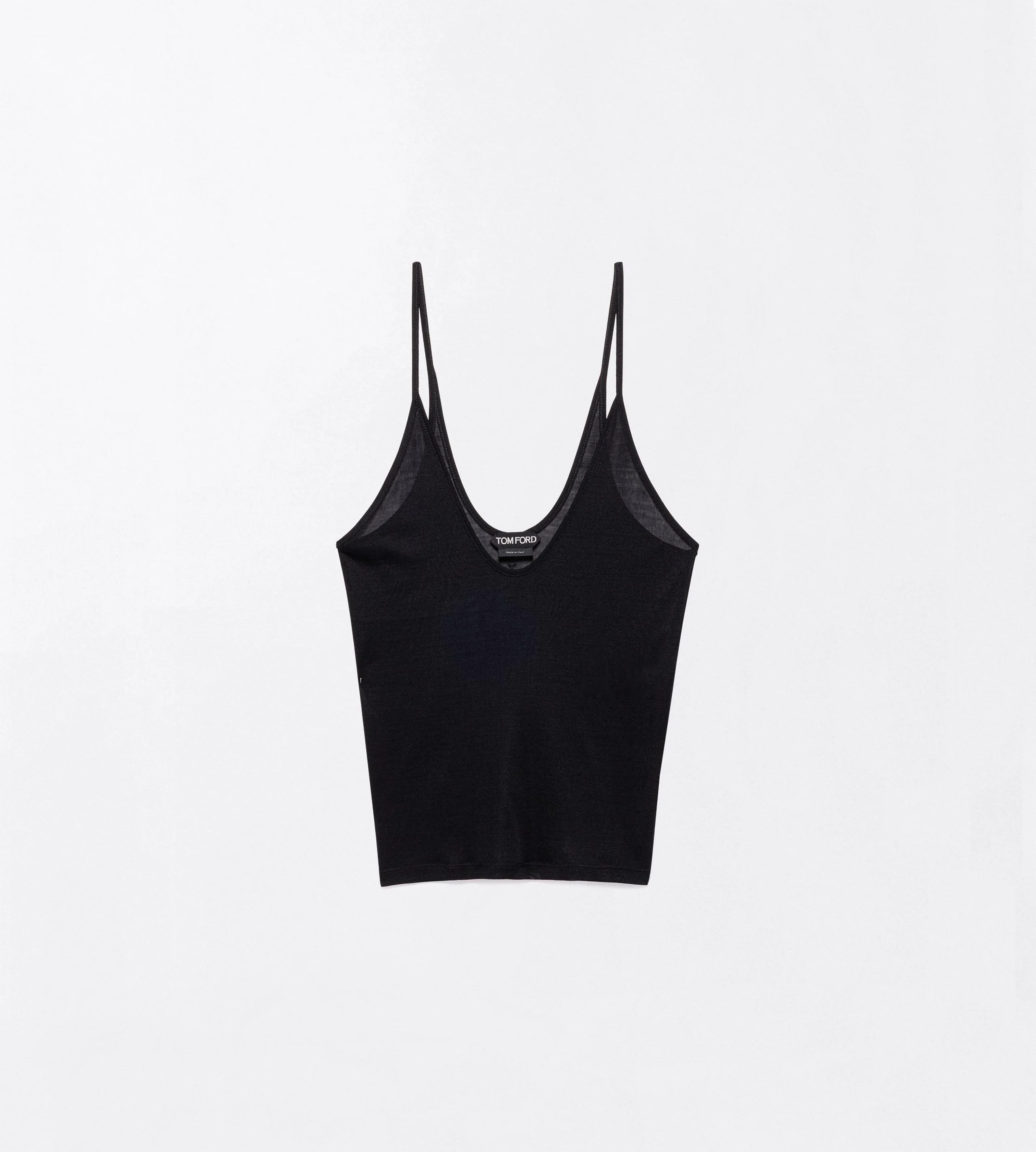 MICRO-RIB SILK JERSEY SCOOPED TANK TOP WITH ELONGATED T EMBROIDERED LOGO - 1