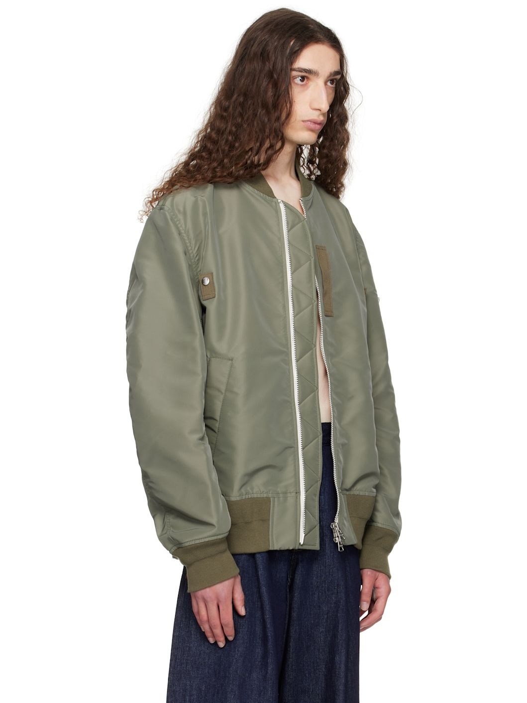 Khaki Nylon Twill Bomber Jacket - 2