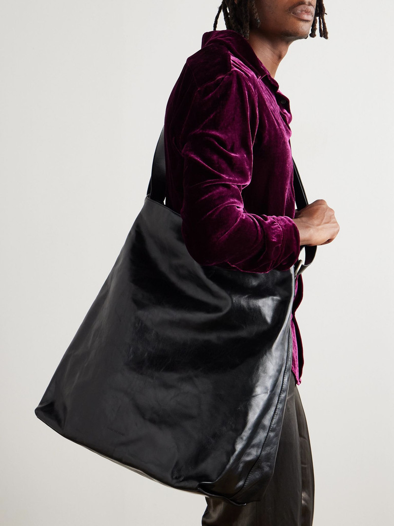 Dries Van Noten Glossed-Leather Tote Bag Black outlook