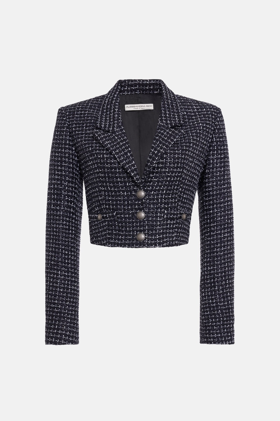 SEQUIN CHECKED TWEED CROPPED BOXY JACKET - 1