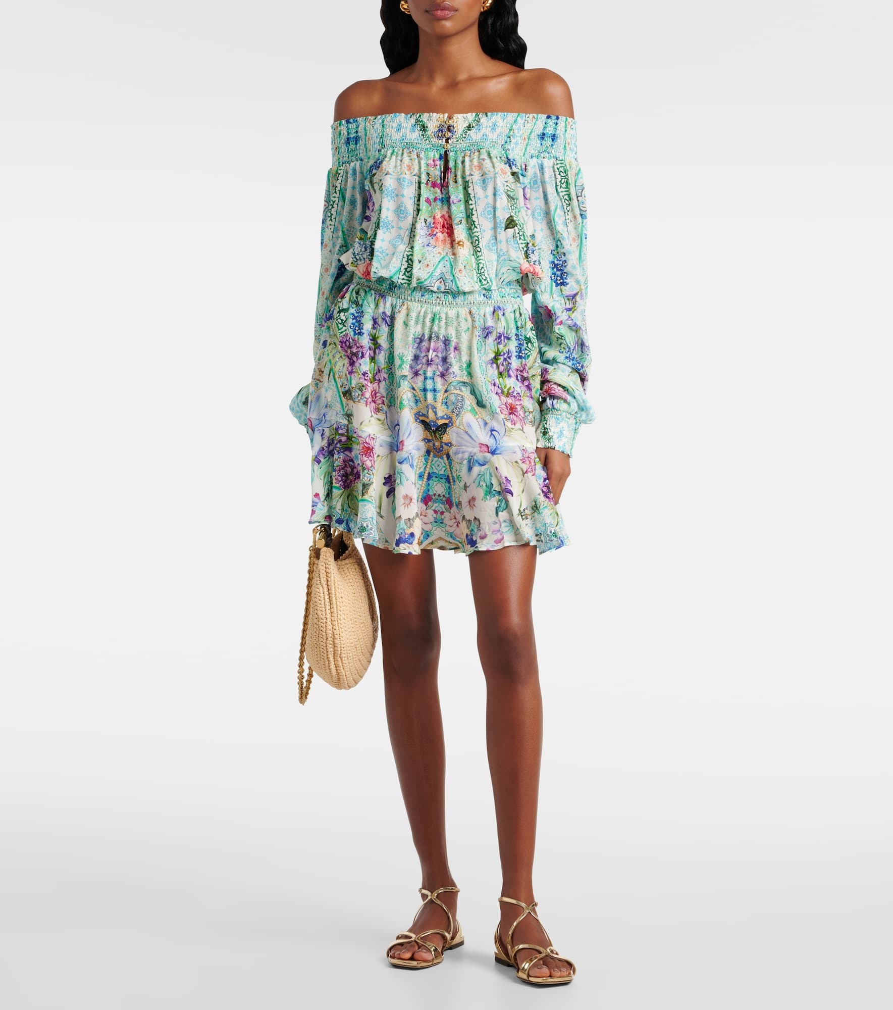 Off-shoulder silk minidress - 2