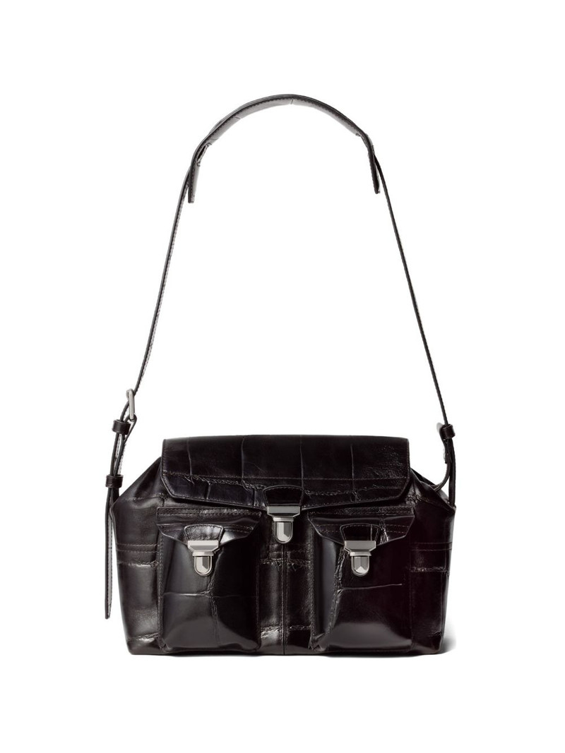 medium Gear croco-embossed flap messenger bag 1